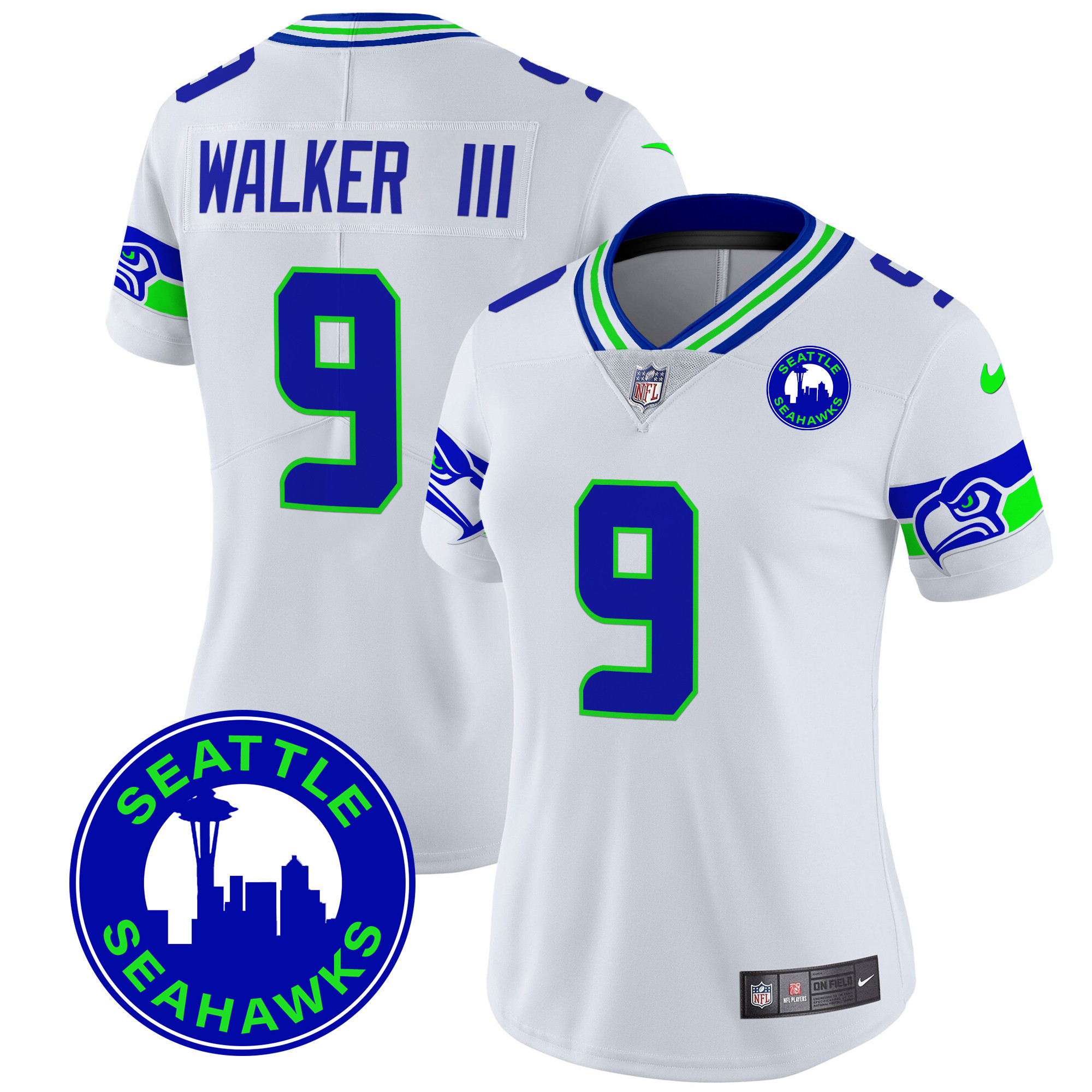 Walker III Women's Seattle Seahawks 2024 Seattle City Patch Vapor Limited White Jersey - All Stitched