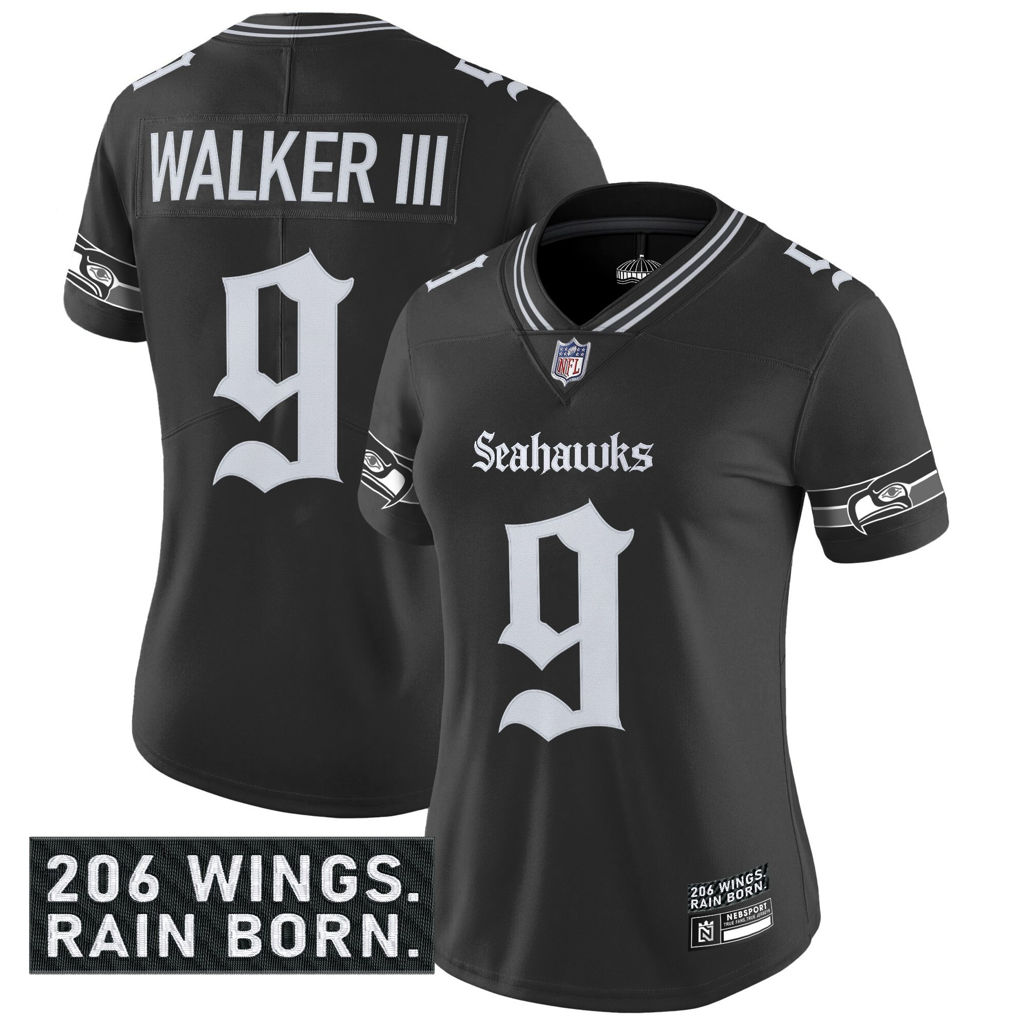 Walker III Women's Seattle Seahawks 'Gothic Rain City Shadows Edition' Vapor Limited Black Jersey - All Stitched