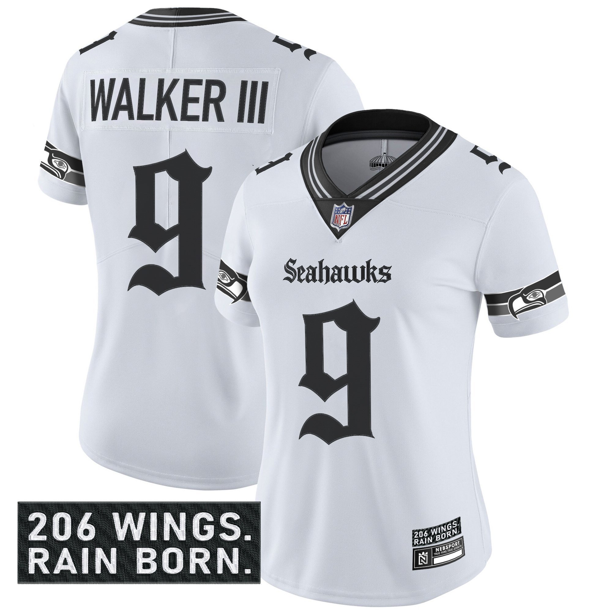 Walker III Women's Seattle Seahawks 'Gothic Rain City Shadows Edition' Vapor Limited White Jersey - All Stitched
