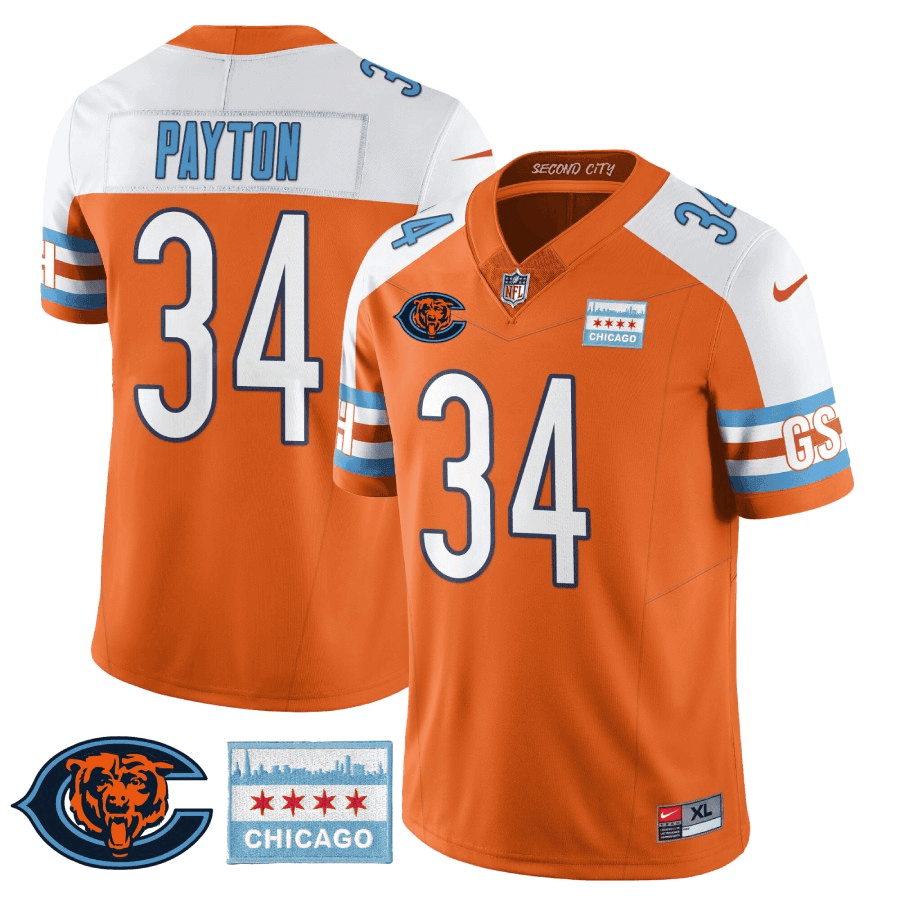 Walter Payton MenÃ¢â‚¬â„¢s Chicago Bears City Edition GSH Orange Alternate Jersey - All Stitched