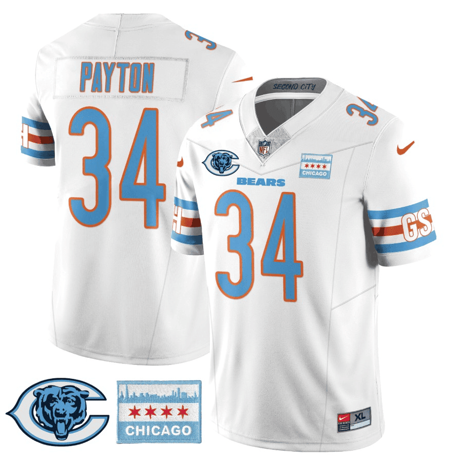 Walter Payton MenÃ¢â‚¬â„¢s Chicago Bears City Edition GSH White Jersey - All Stitched