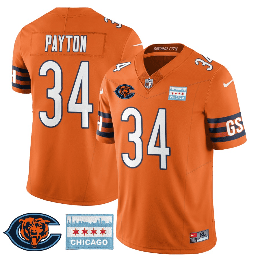 Walter Payton MenÃ¯Â¿Â½s Chicago Bears City Edition GSH Orange Jersey - All Stitched