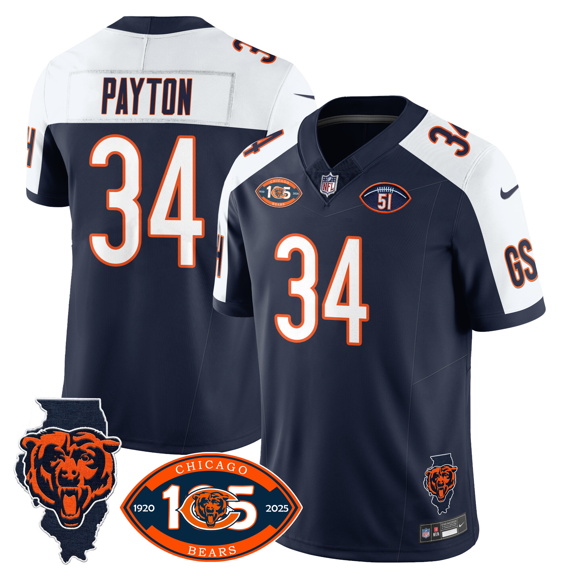 Walter Payton Men's Chicago Bears 1920-2025 The Chicago Bears Vapor Limited Navy Alternate Jersey - All Stitched