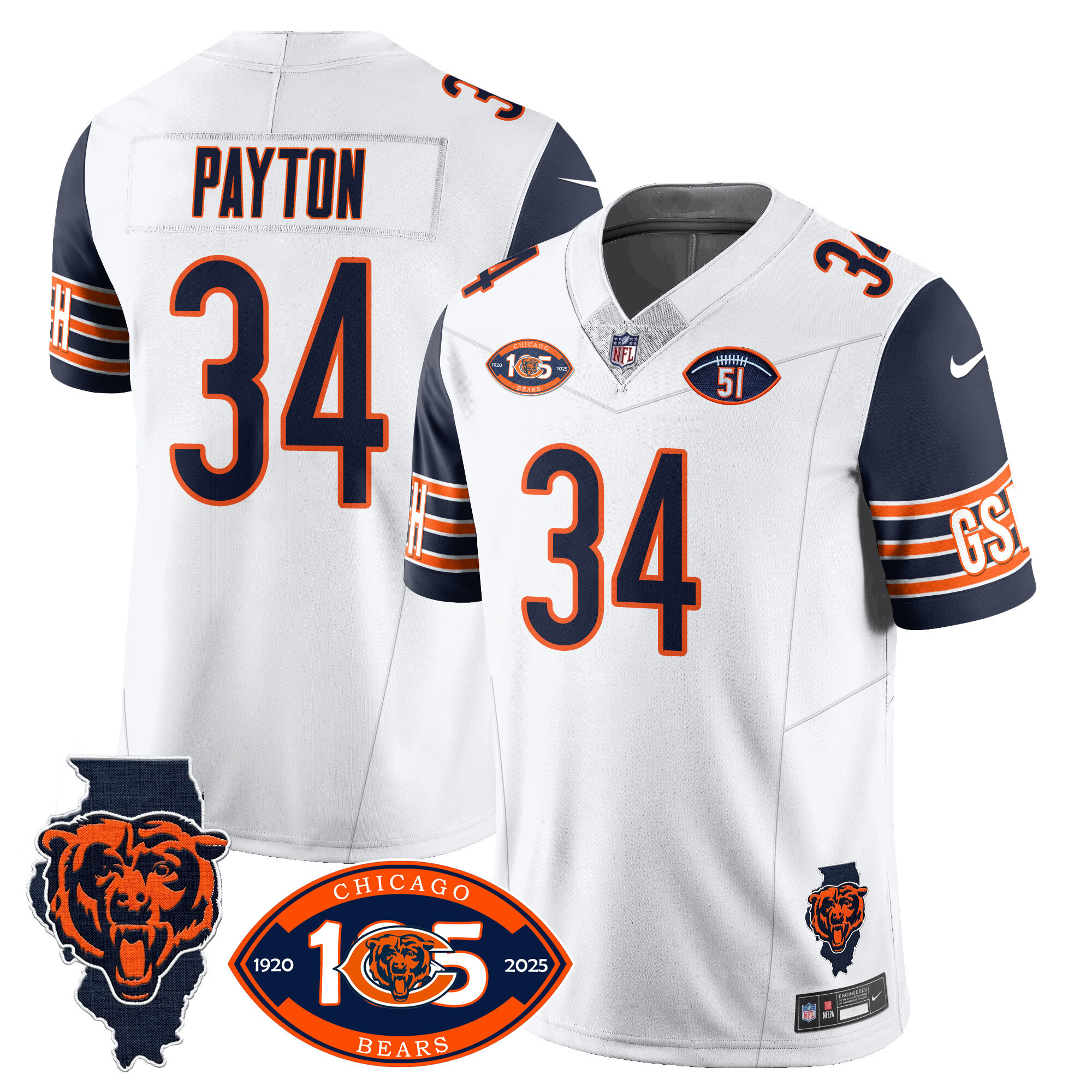 Walter Payton Men's Chicago Bears 1920-2025 The Chicago Bears Vapor Limited Navy Sleeves Jersey - All Stitched