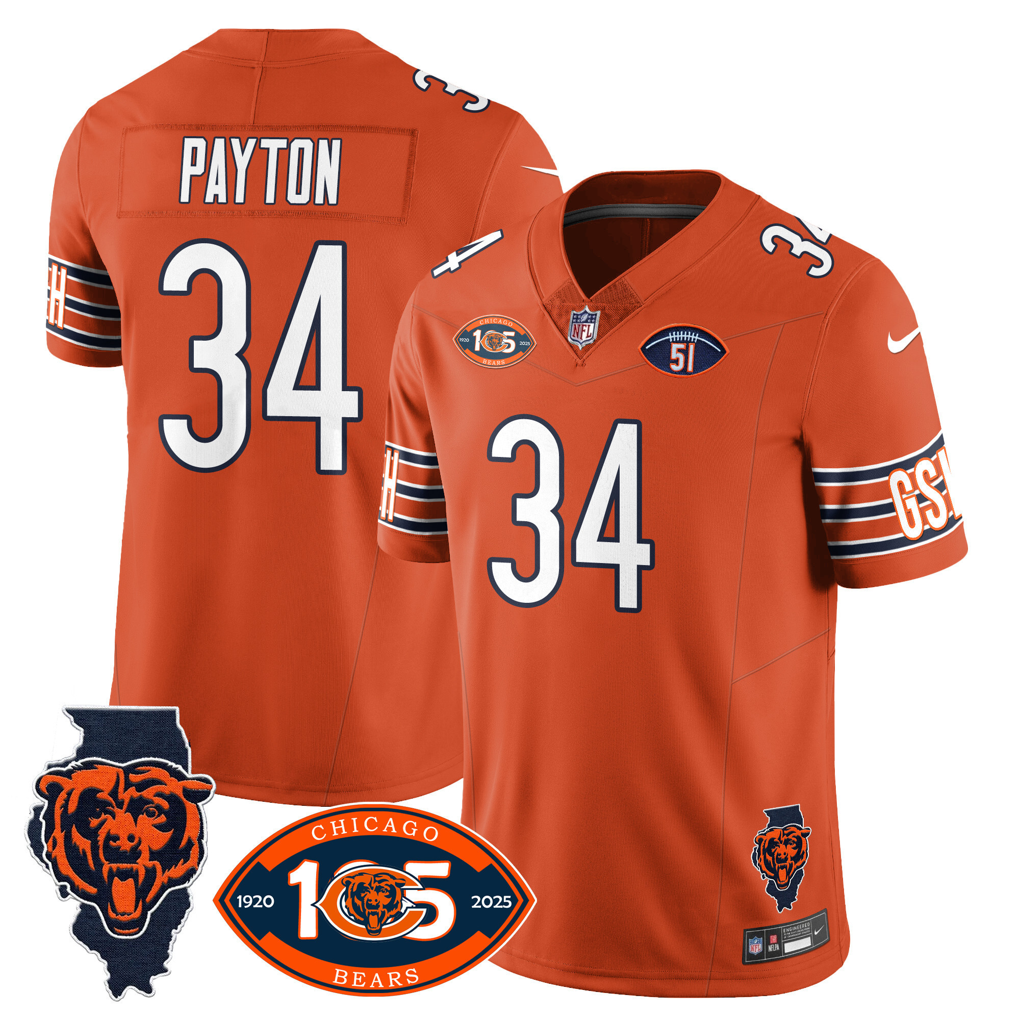 Walter Payton Men's Chicago Bears 1920-2025 The Chicago Bears Vapor Limited Orange Jersey - All Stitched
