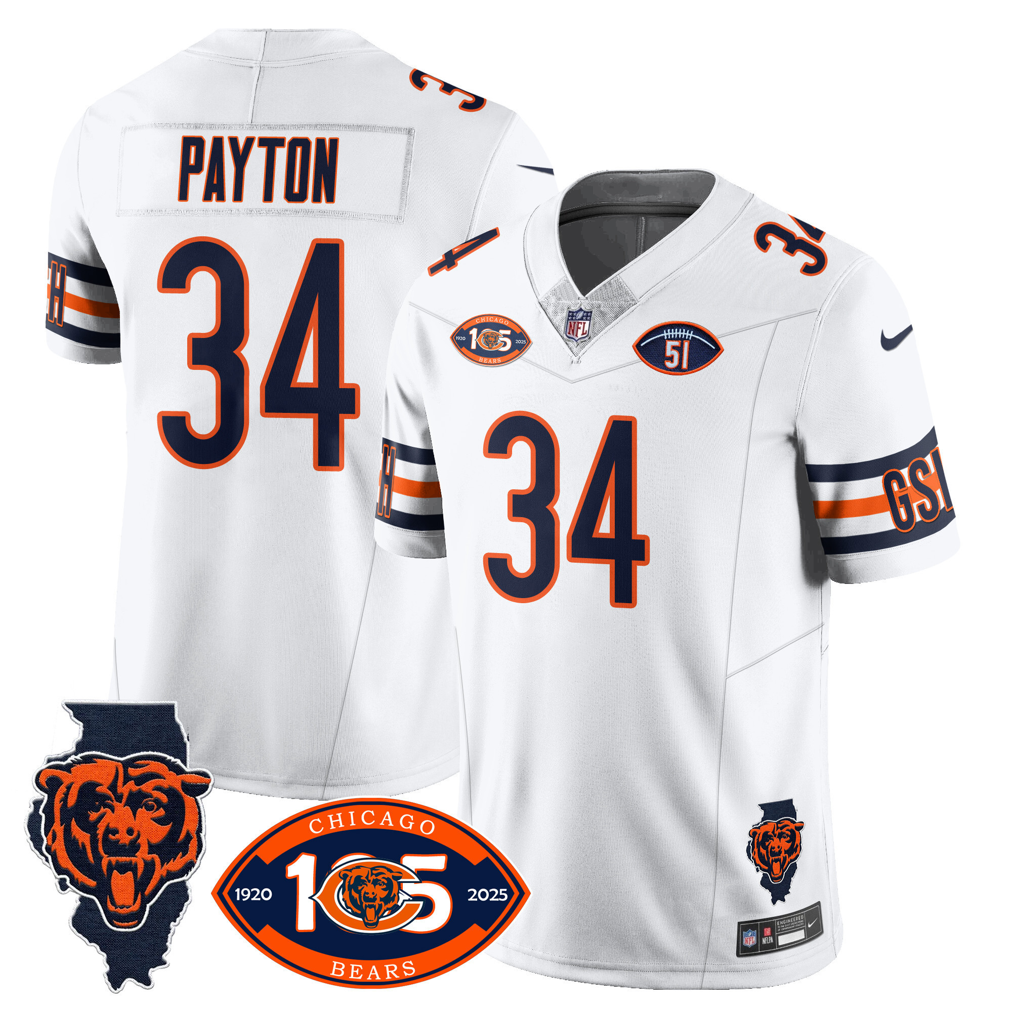 Walter Payton Men's Chicago Bears 1920-2025 The Chicago Bears Vapor Limited White Jersey - All Stitched