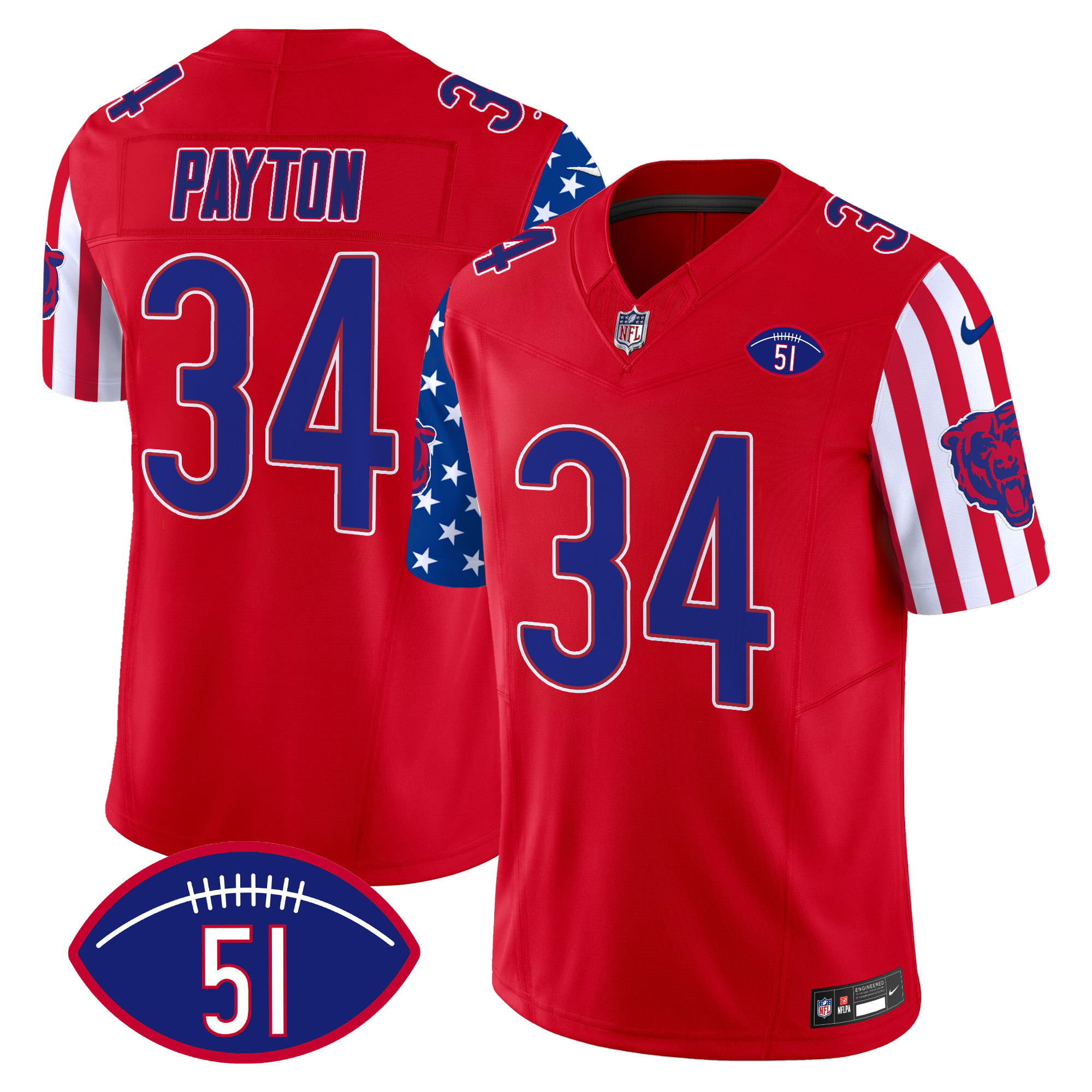 Walter Payton Men's Chicago Bears American Style Vapor Limited Red Jersey - All Stitched