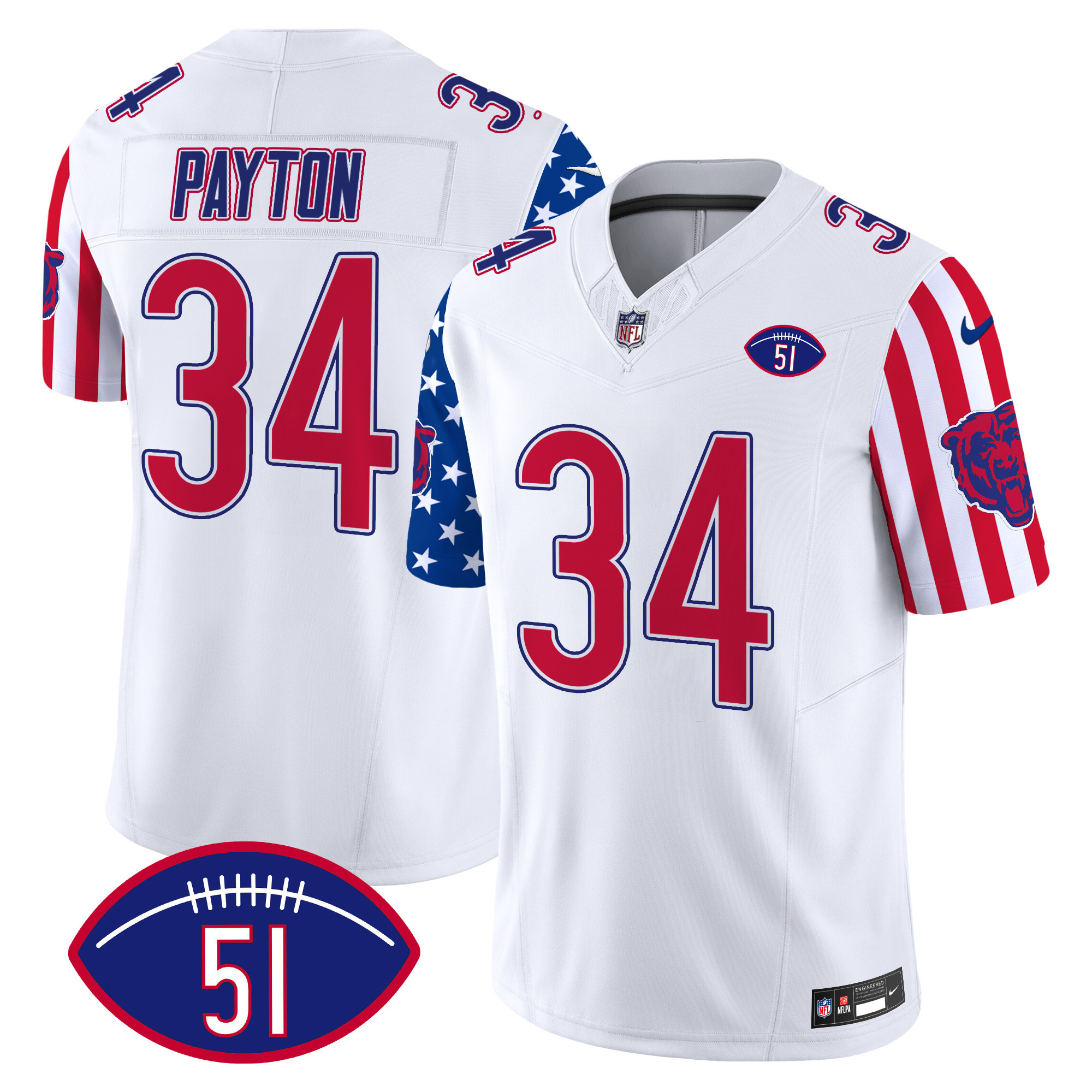 Walter Payton Men's Chicago Bears American Style Vapor Limited White Jersey - All Stitched