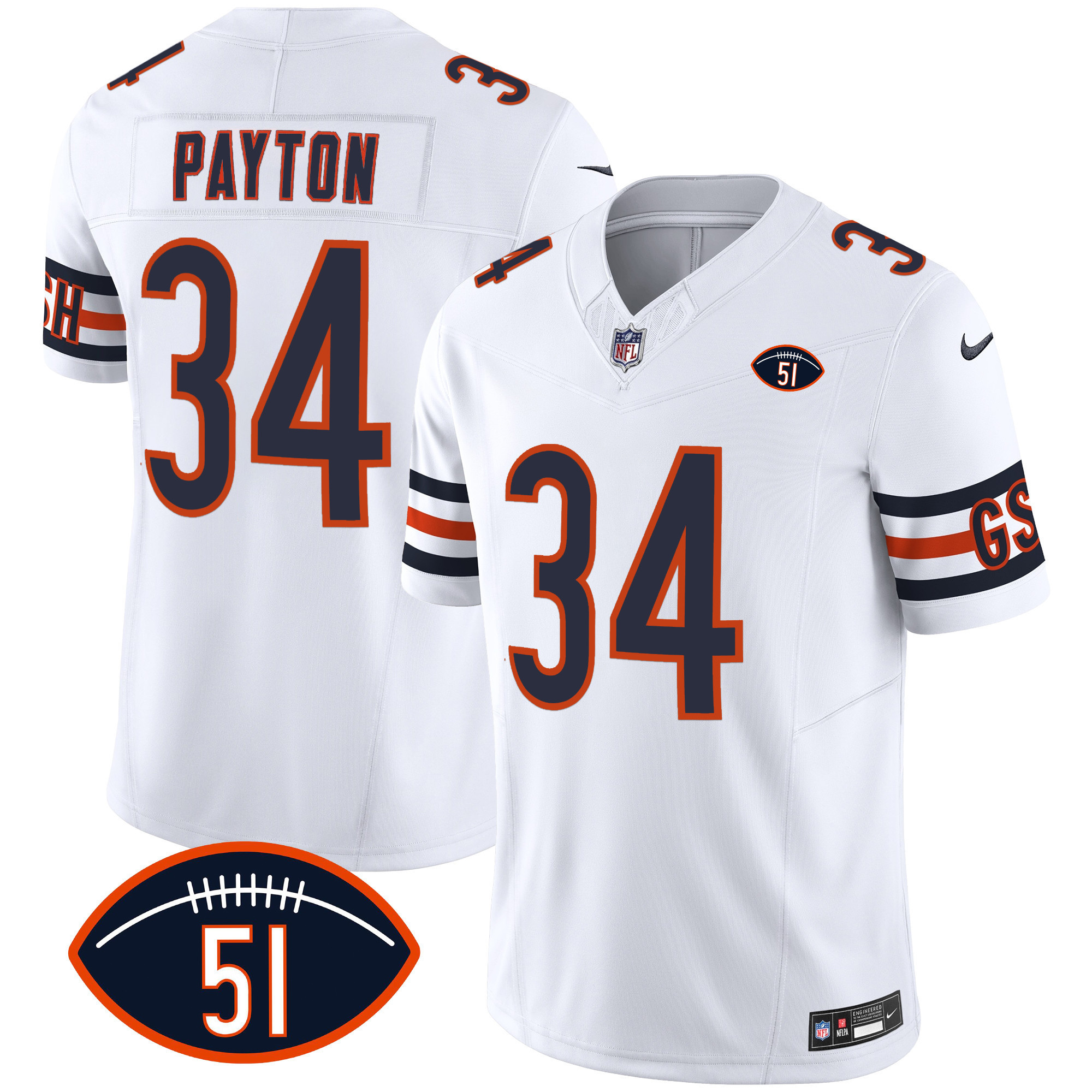 Walter Payton Men's Chicago Bears Dick Butkus Patch GSH Vapor White Jersey - All Stitched
