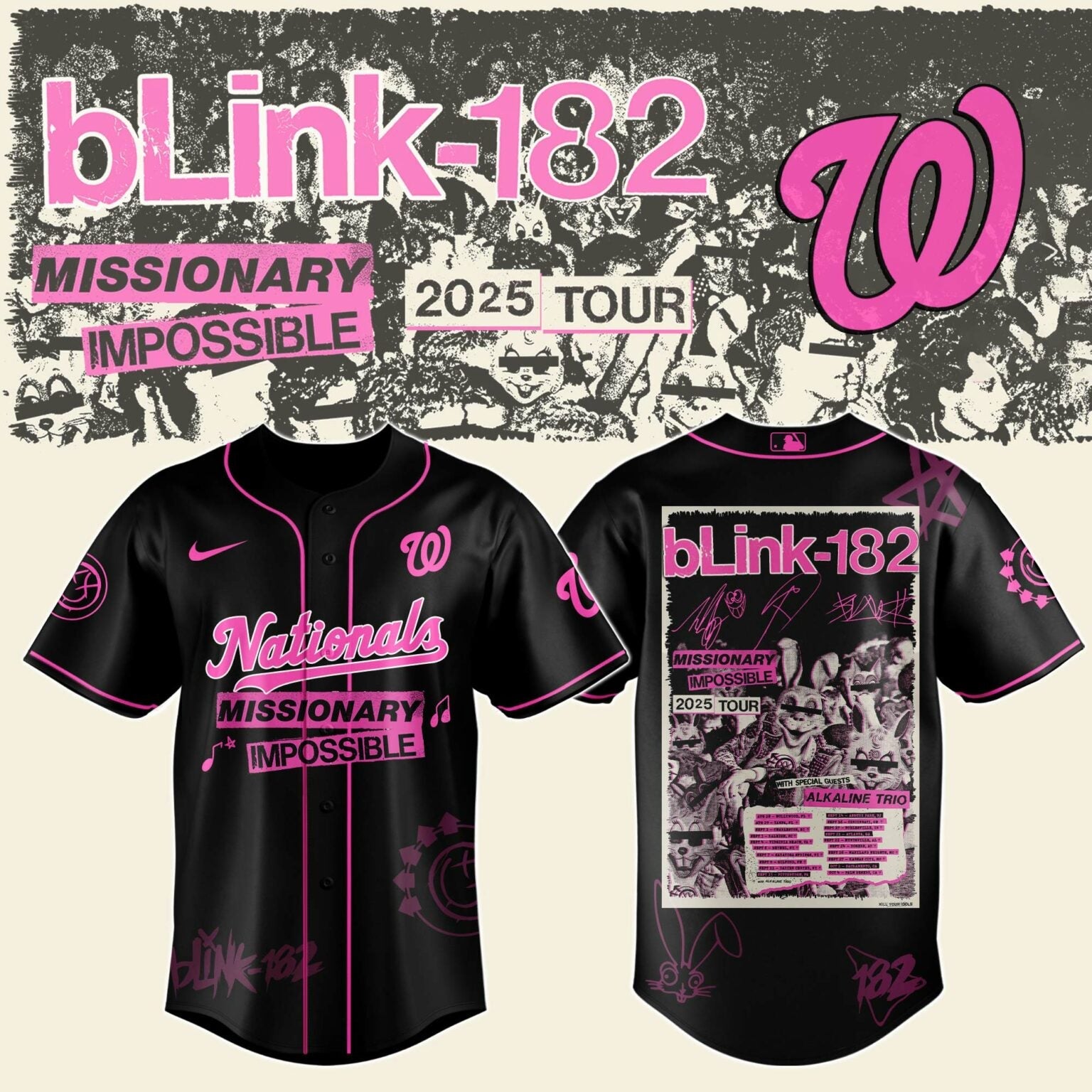 WAS x Blink-182 Missionary Impossible Tour 2025 Baseball Jersey
