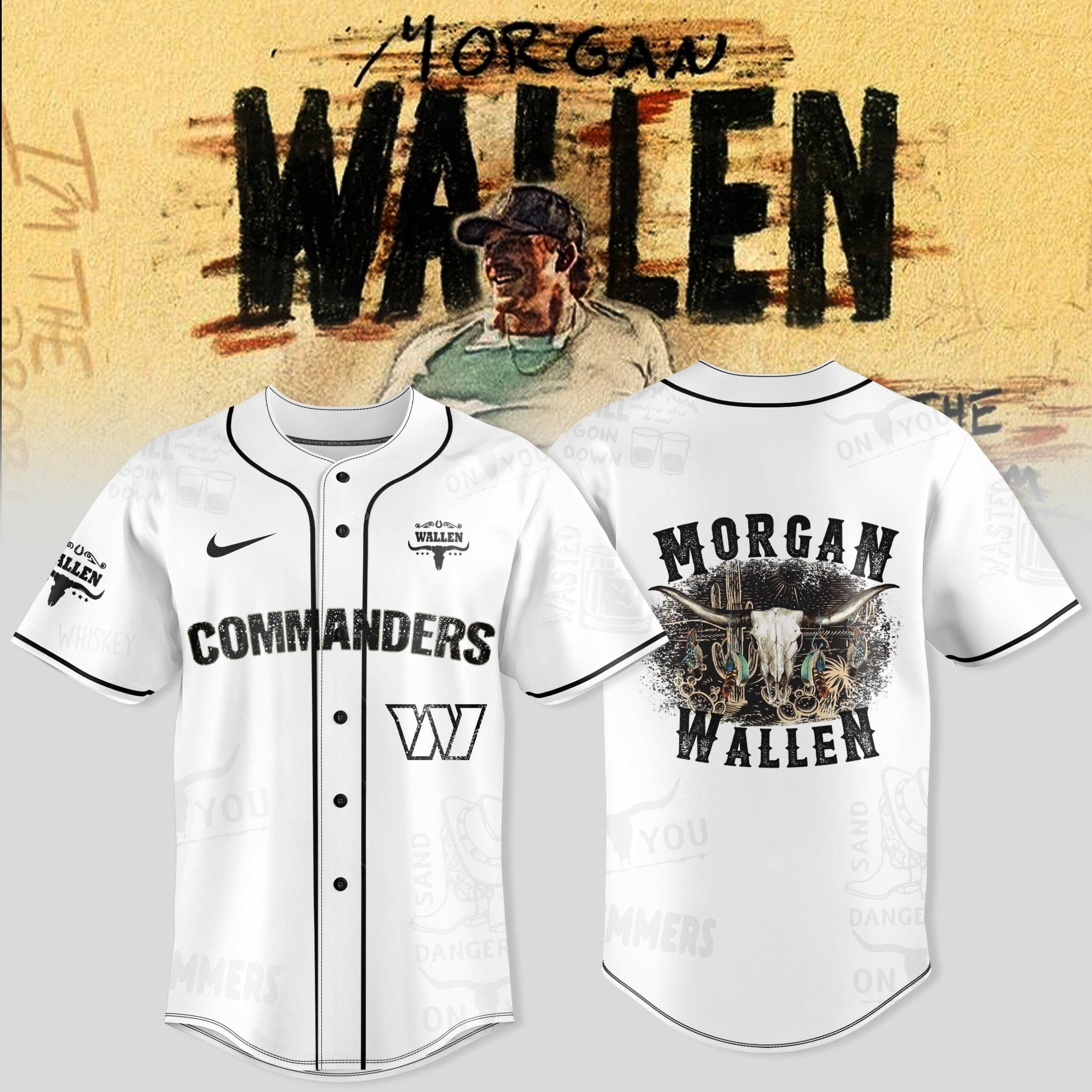 Washington Commanders x Wallen Morgan tour Merch 2025 Baseball Jersey