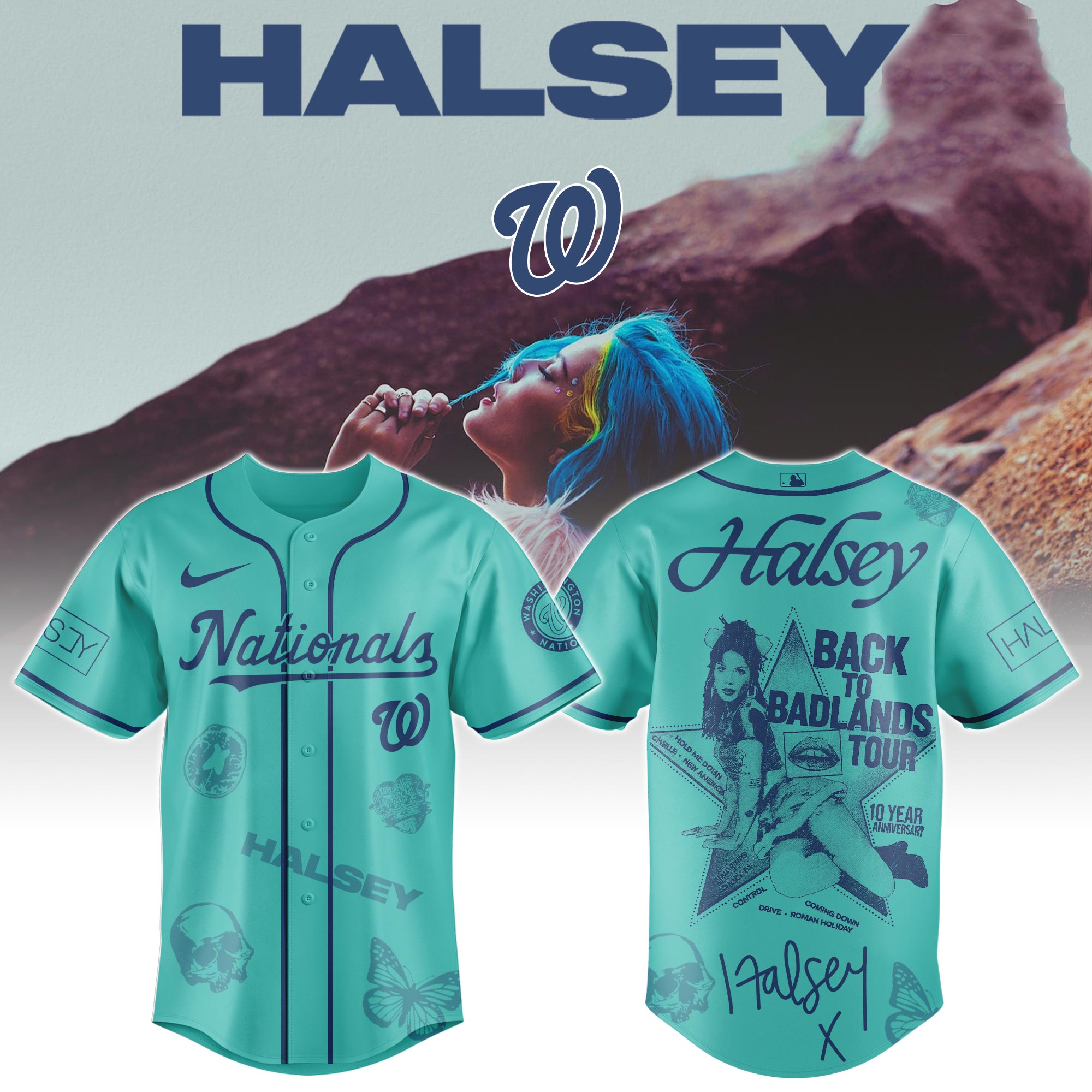 Washington Nationals x Halsey â€œBack to Badlands Tourâ€ Baseball Jersey Editions Limited +Selling Out Fast