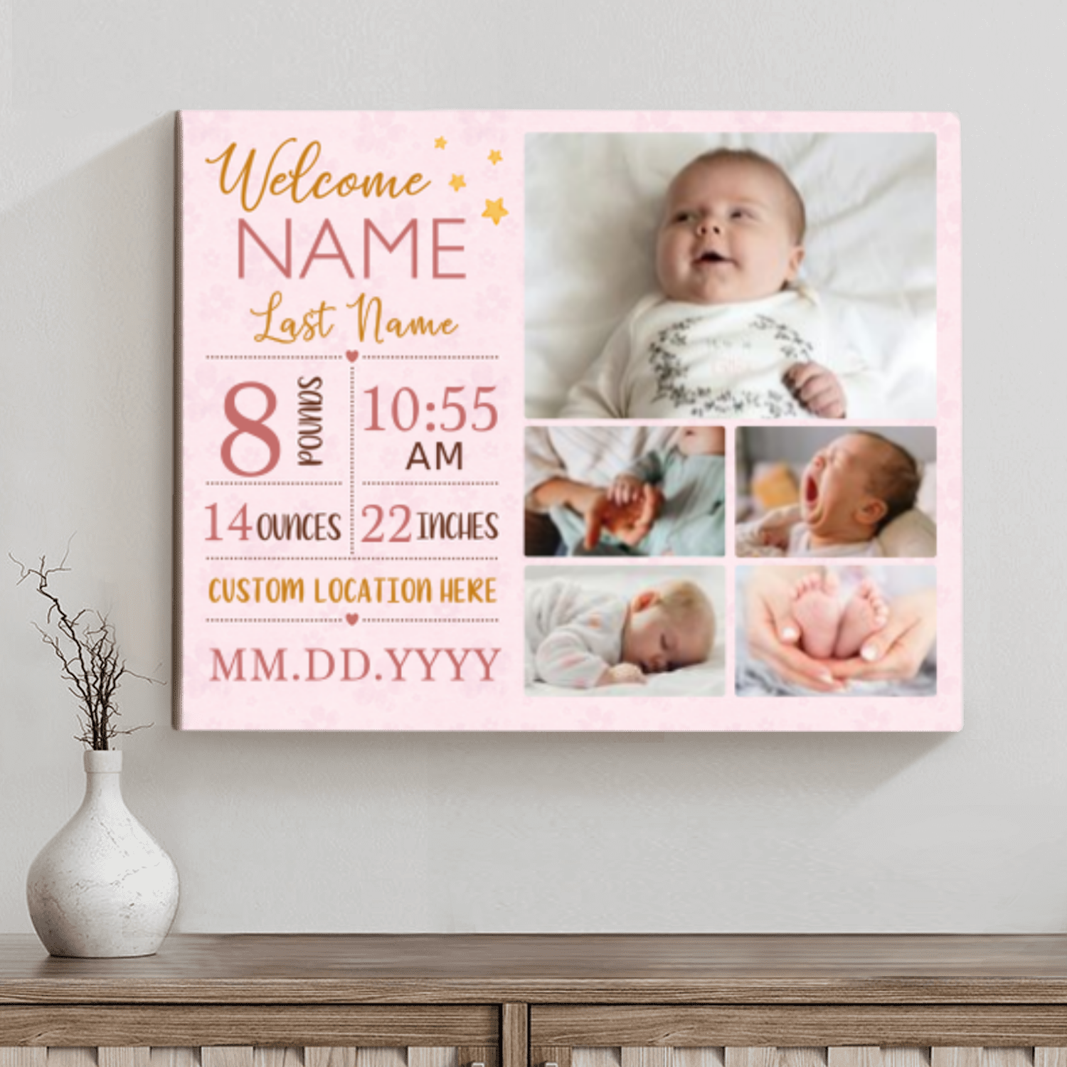 Welcome To The World Photo Canvas, Personalized Newborn Gift, Baby Keepsake Wall Art, Newborn Photo Gift For Parents And Baby, New Parents Gift