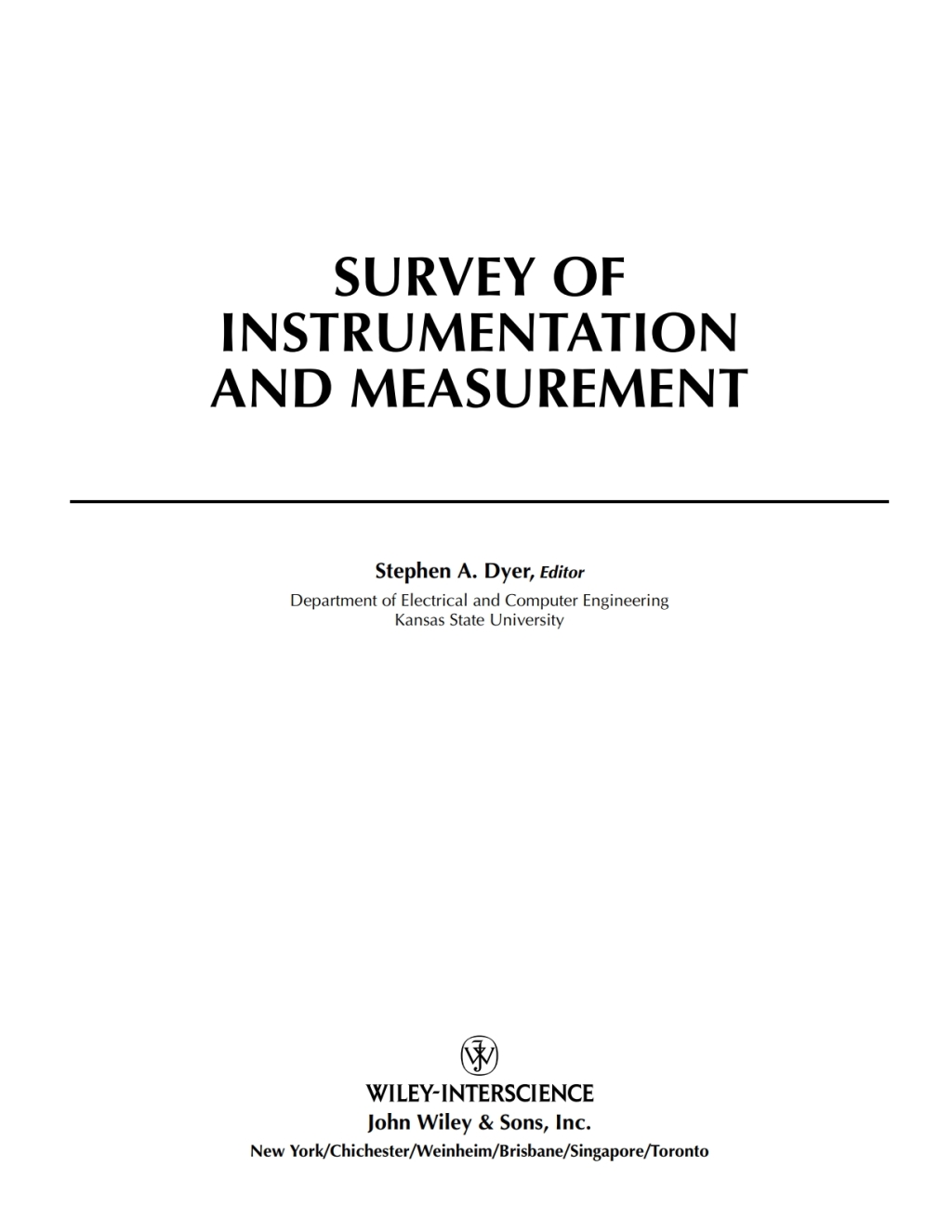 Wiley Survey of Instrumentation and Measurement 1st Edition â€“ PDF/EPUB Version Downloadable