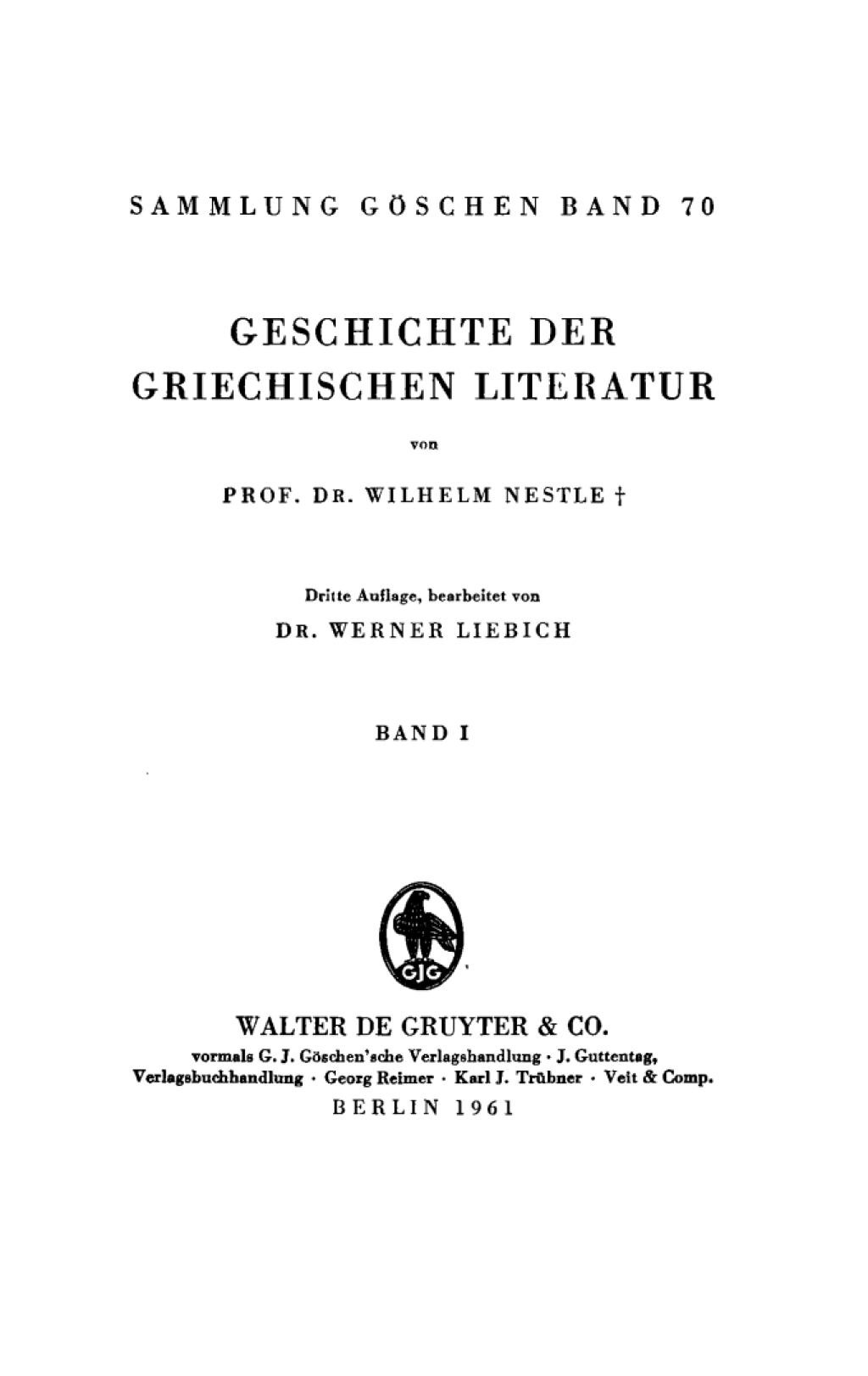 Wilhelm Nestle: Geschichte der griechischen Literatur. Band 1 1st Edition â€“ PDF/EPUB Version Downloadable