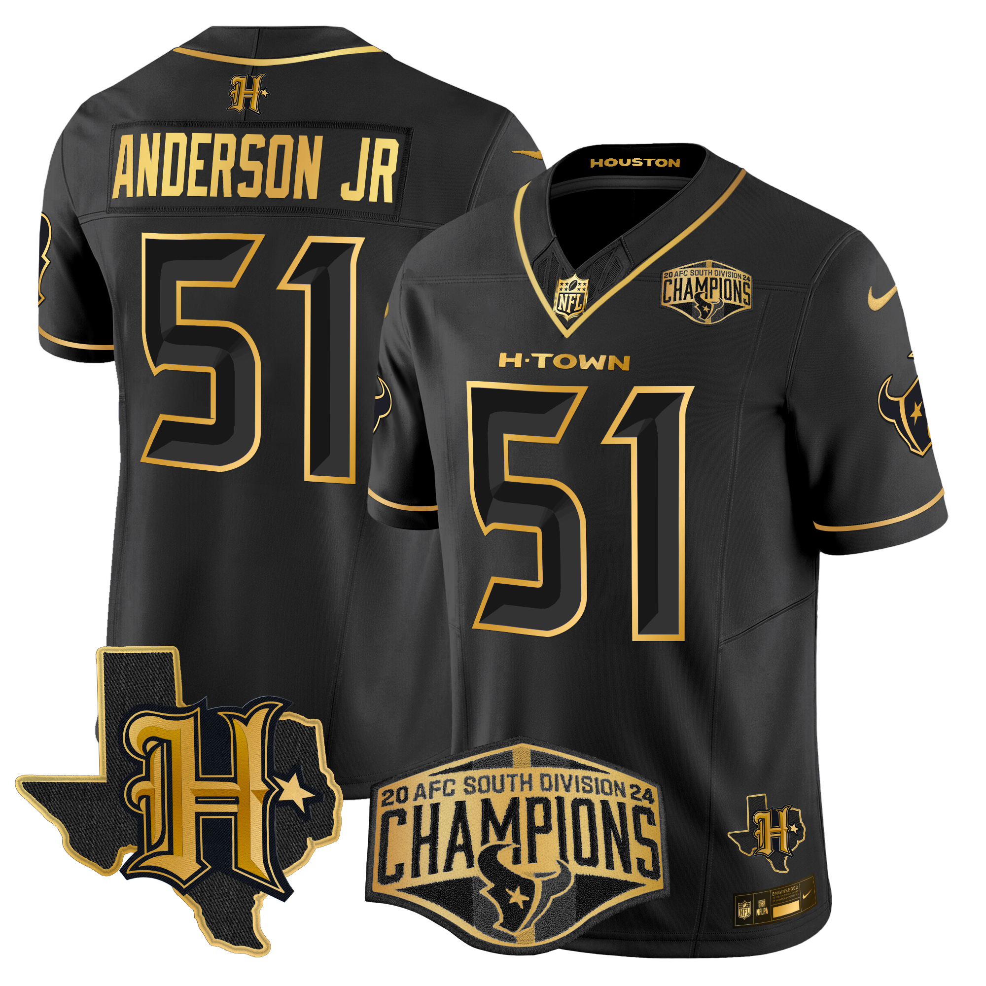 Will Anderson Jr. Men's Houston Texans 2024 AFC South Division Champions Patch Gold Vapor Limited Black Gold Jersey - All Stitched
