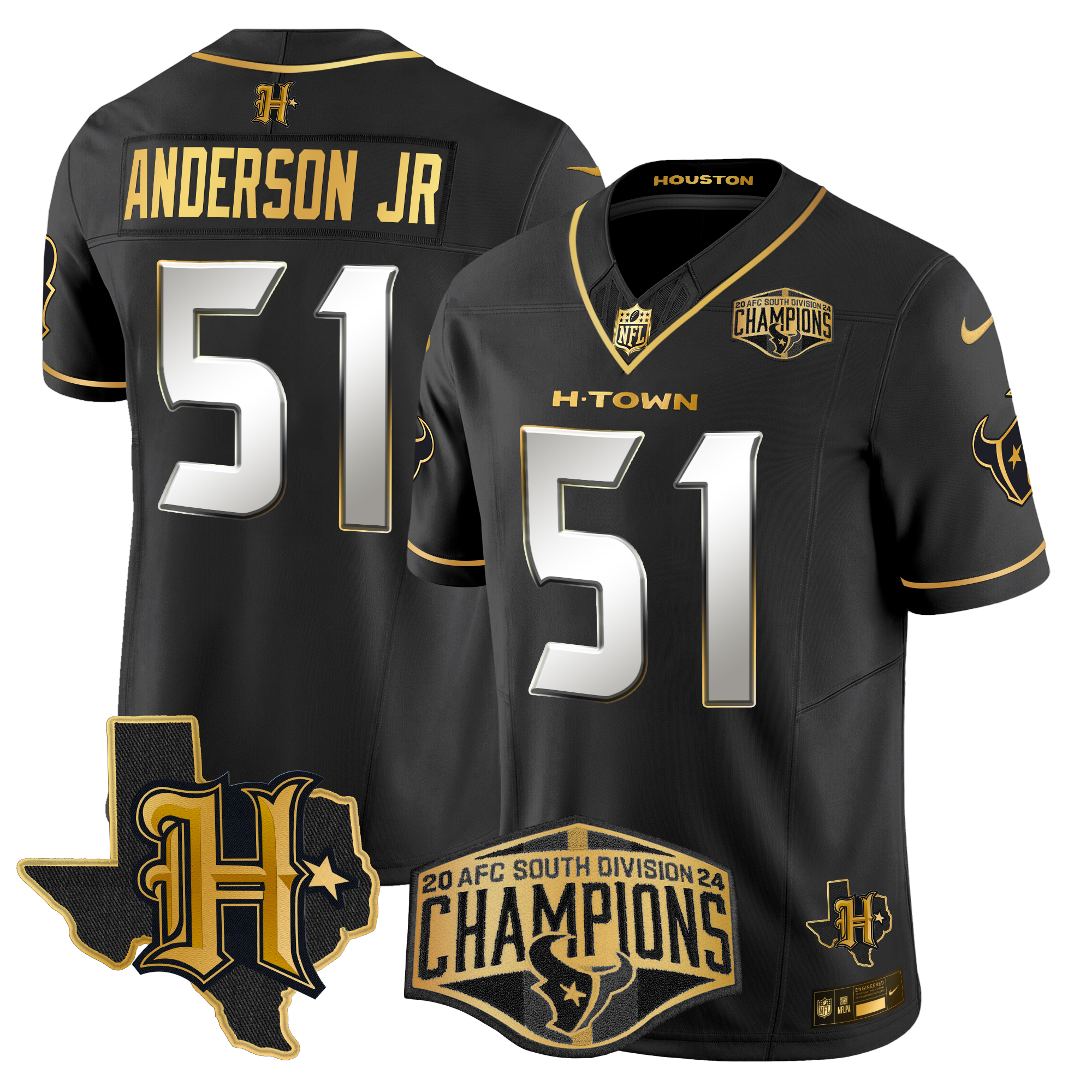 Will Anderson Jr. Men's Houston Texans 2024 AFC South Division Champions Patch Gold Vapor Limited Black Limited Jersey - All Stitched