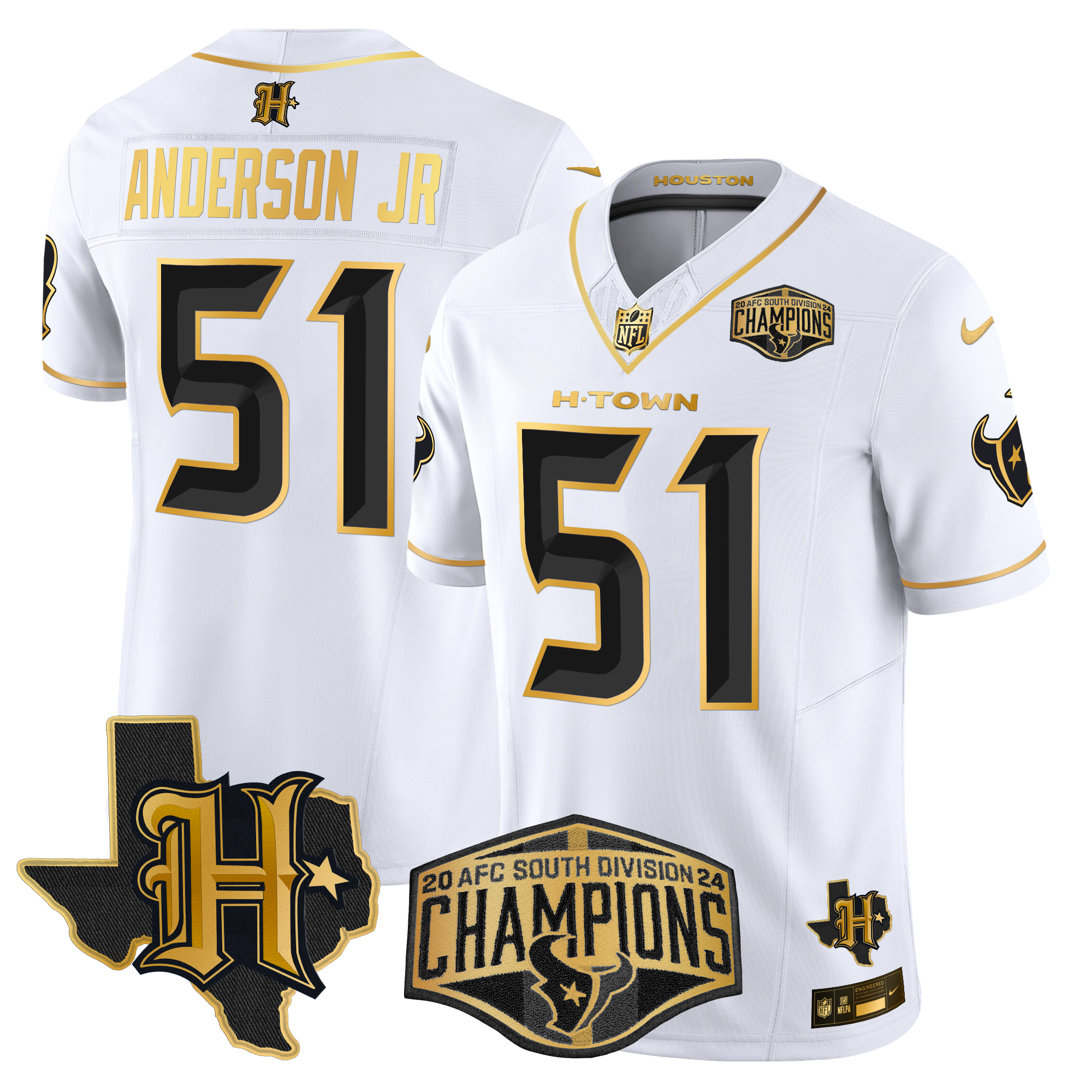 Will Anderson Jr. Men's Houston Texans 2024 AFC South Division Champions Patch Gold Vapor Limited White Gold Jersey - All Stitched