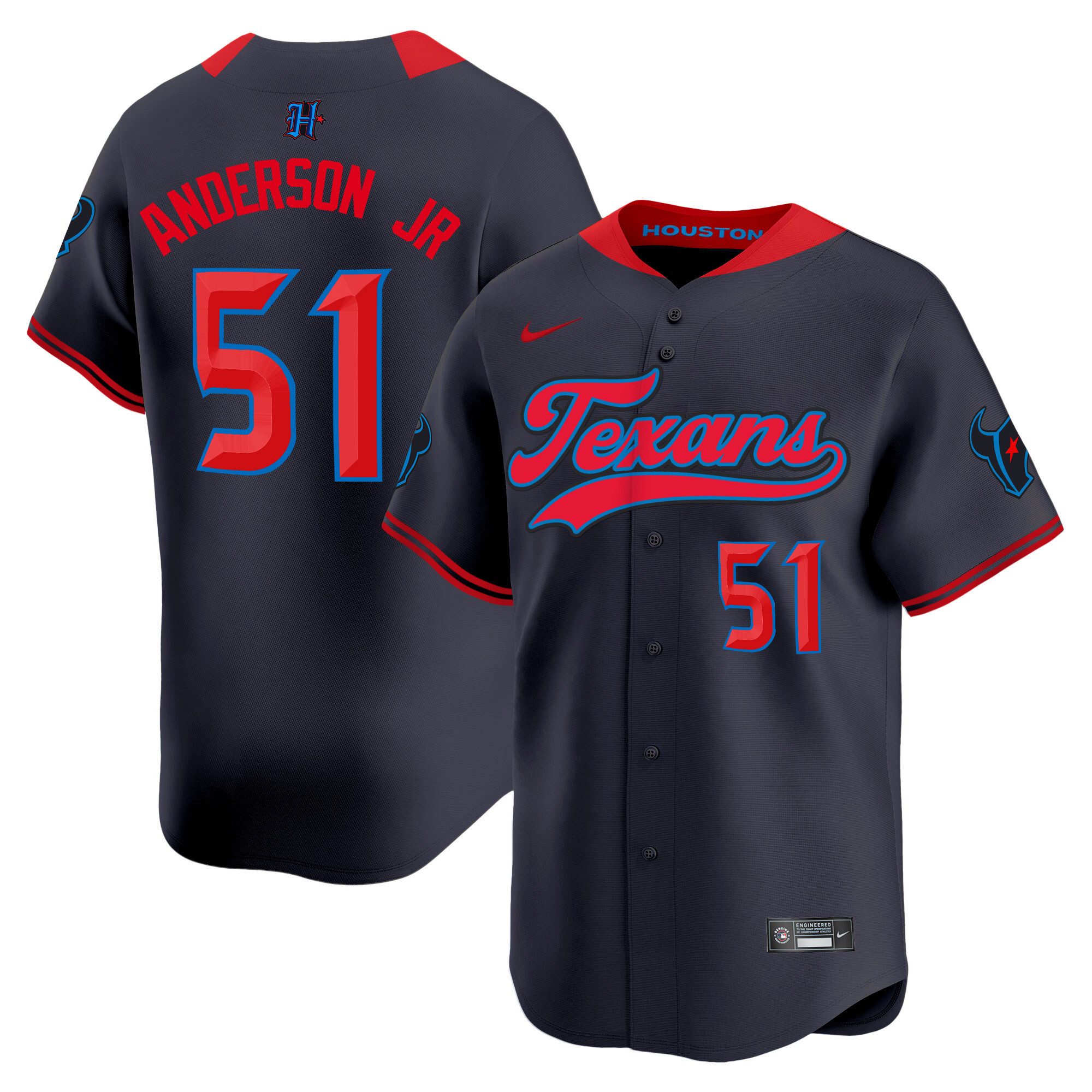 Will Anderson Jr. Men's Houston Texans 2024 Baseball Navy Limited Jersey - All Stitched