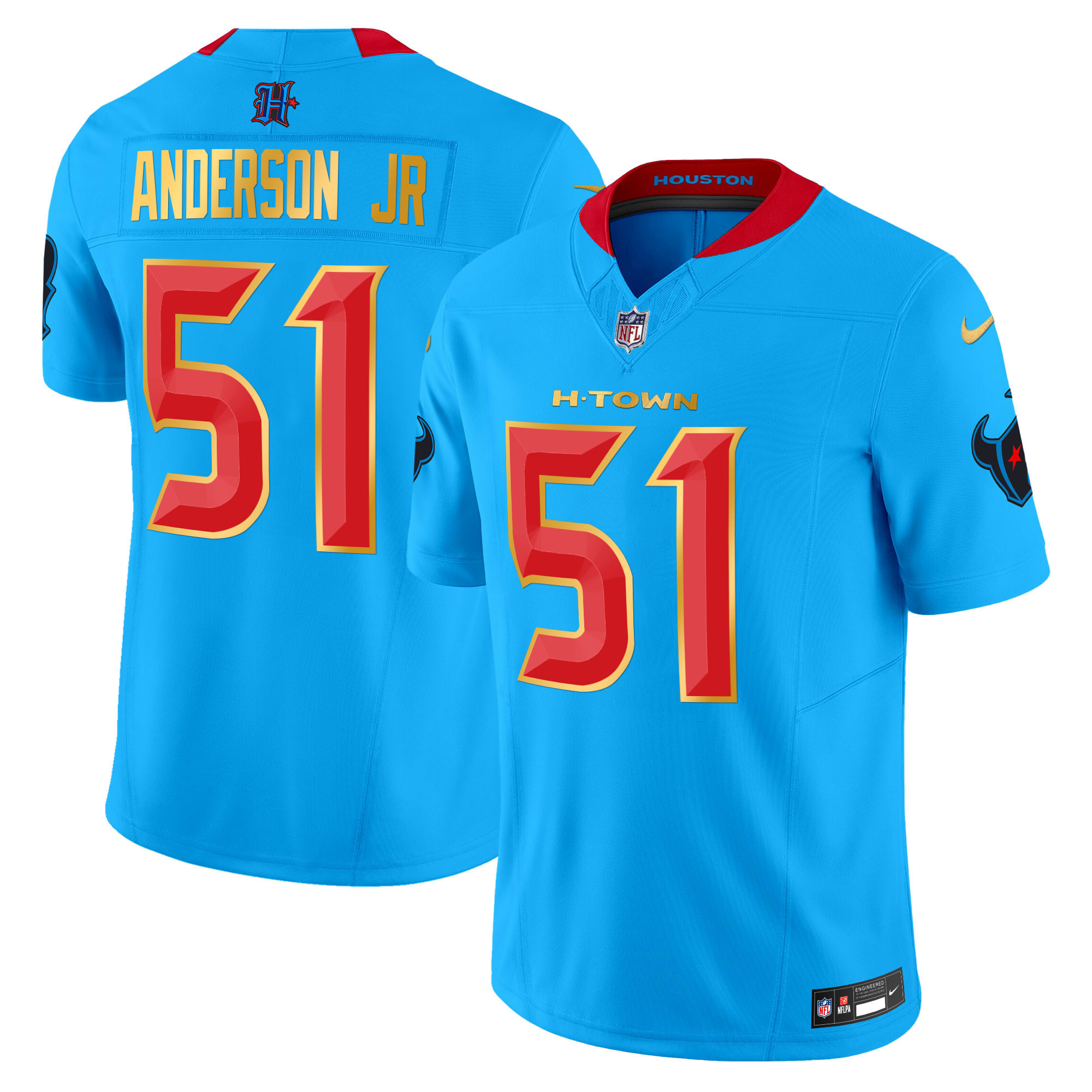 Will Anderson Jr. Men's Houston Texans 2024 Gold Trim Vapor Limited Blue Jersey - All Stitched