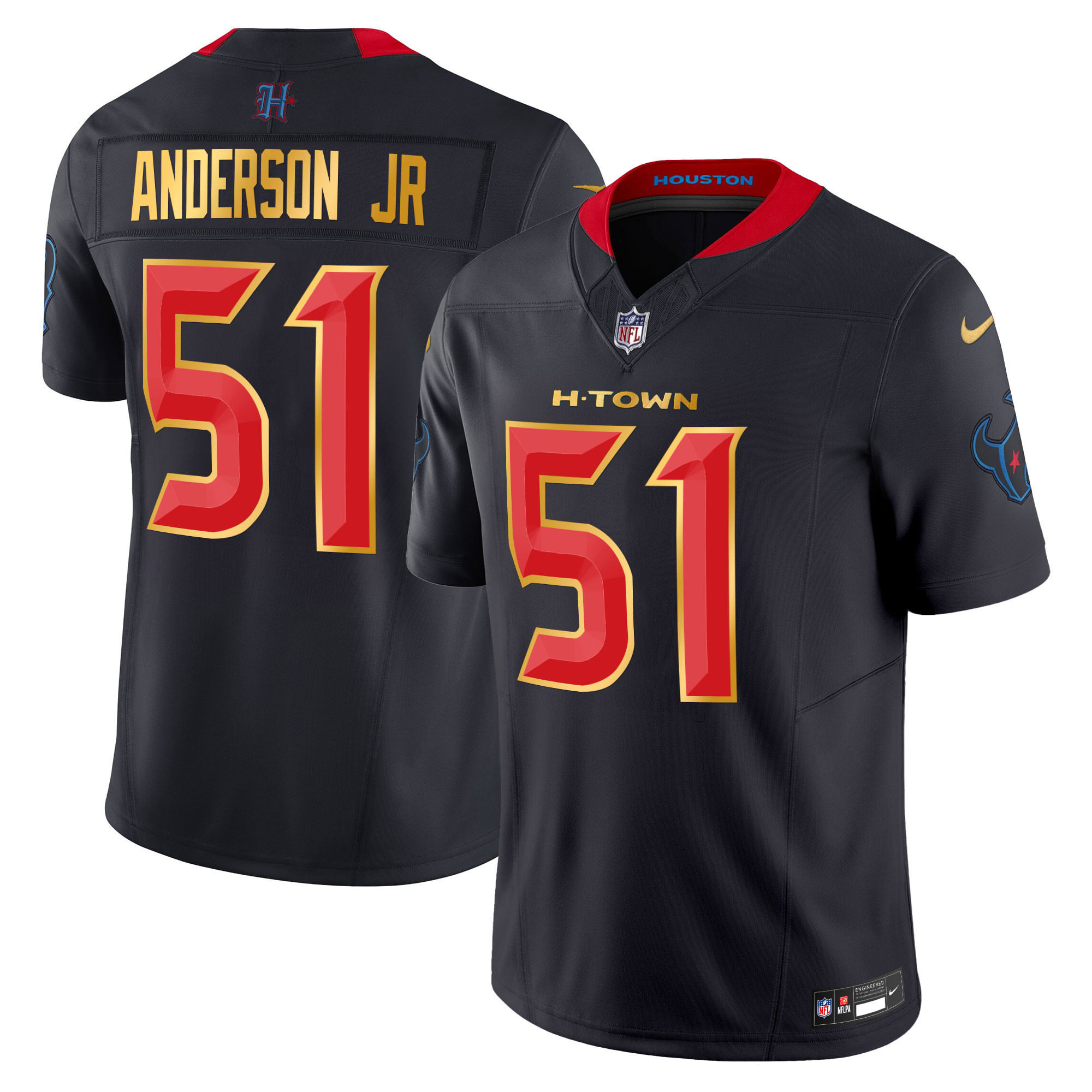 Will Anderson Jr. Men's Houston Texans 2024 Gold Trim Vapor Limited Navy Limited Jersey - All Stitched