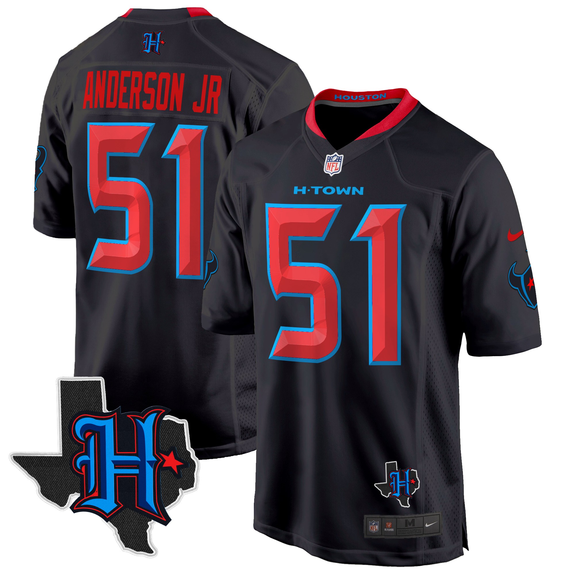 Will Anderson Jr. Men's Houston Texans 2024 Texas Patch Game Navy Limited Jersey - All Stitched