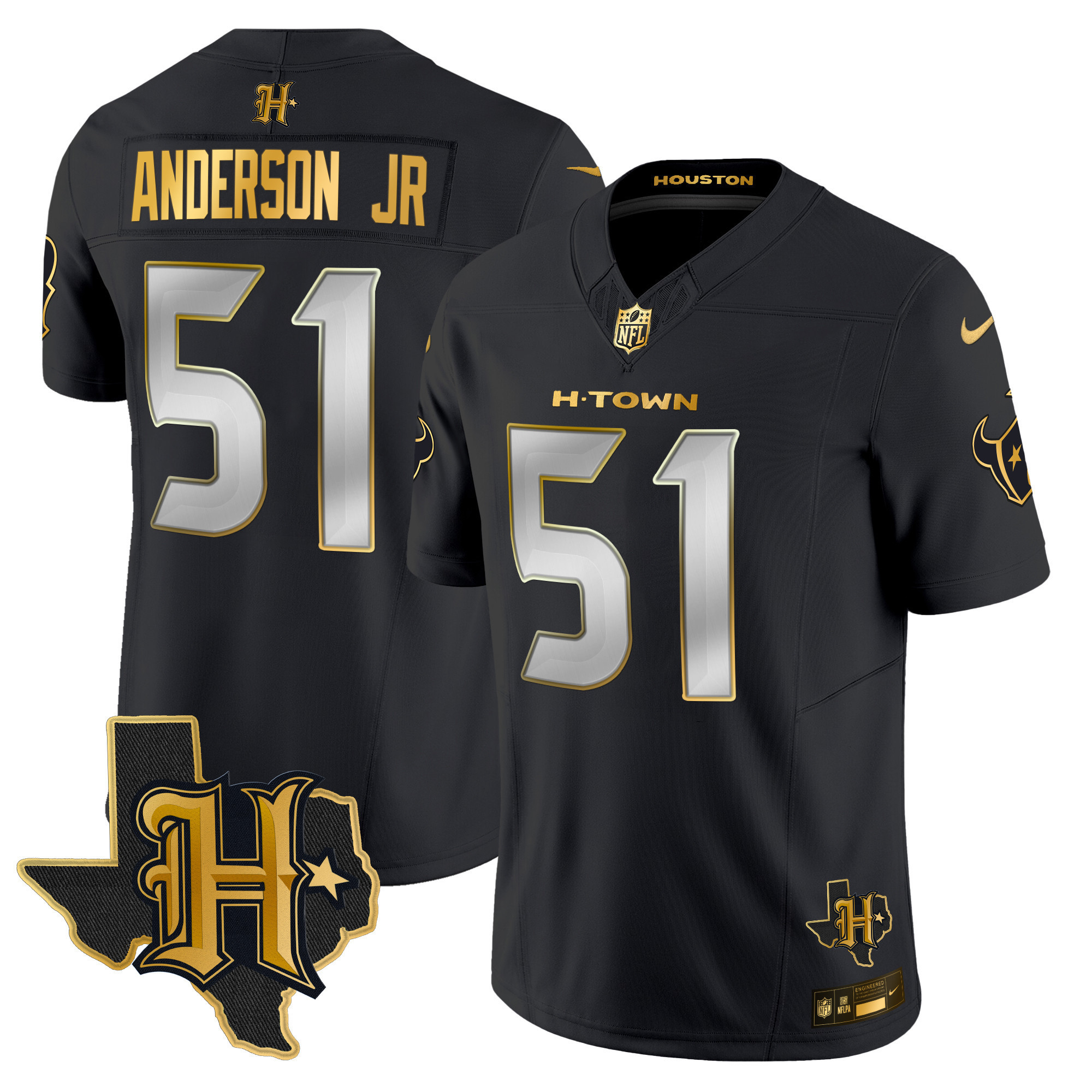 Will Anderson Jr. Men's Houston Texans 2024 Texas Patch Gold Vapor Limited Black Limited Jersey - All Stitched