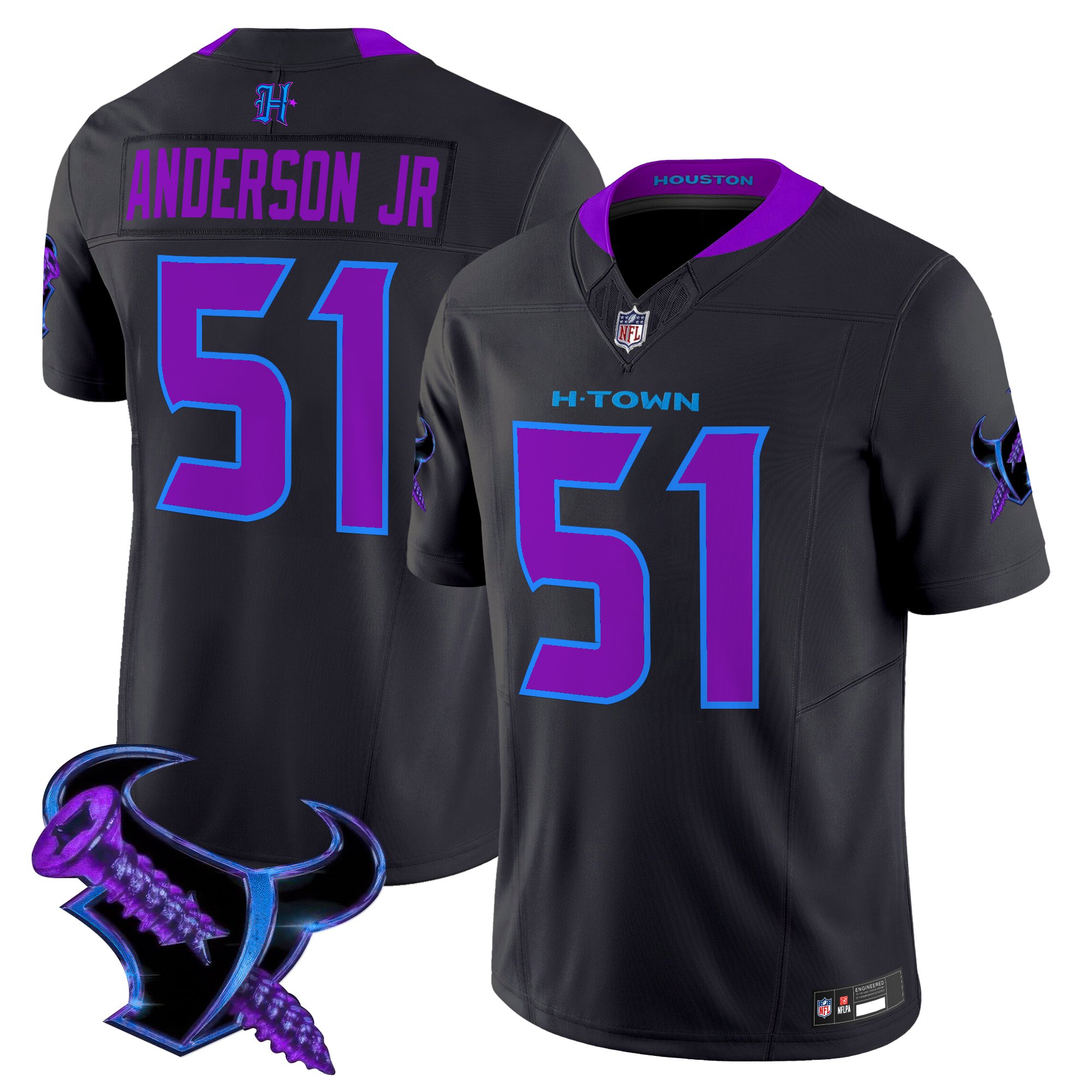 Will Anderson Jr. Men's Houston Texans 2025 DJ Screw Vapor Limited Navy Jersey - All Stitched