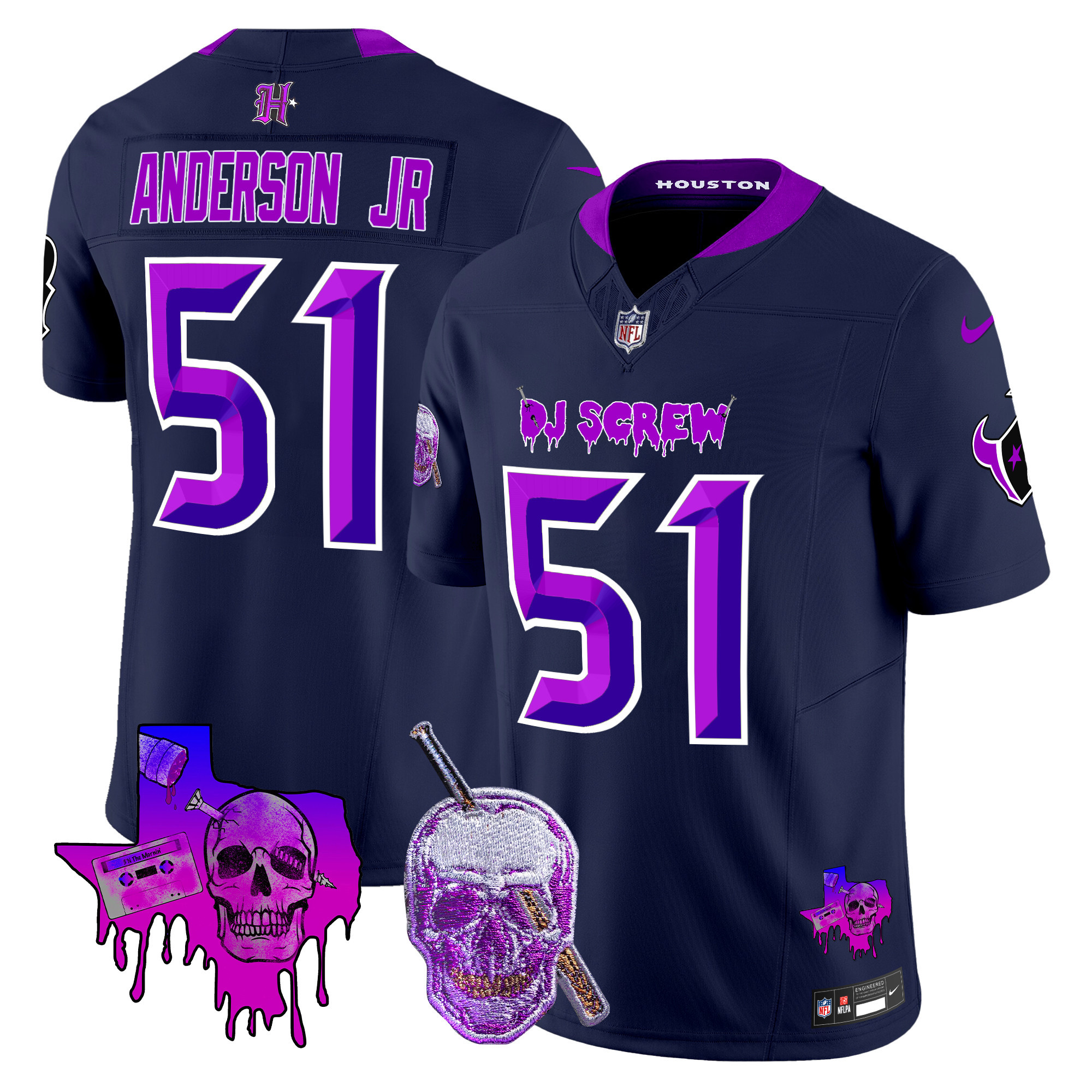 Will Anderson Jr. Men's Houston Texans DJ Screw Vapor Limited Navy Jersey - All Stitched