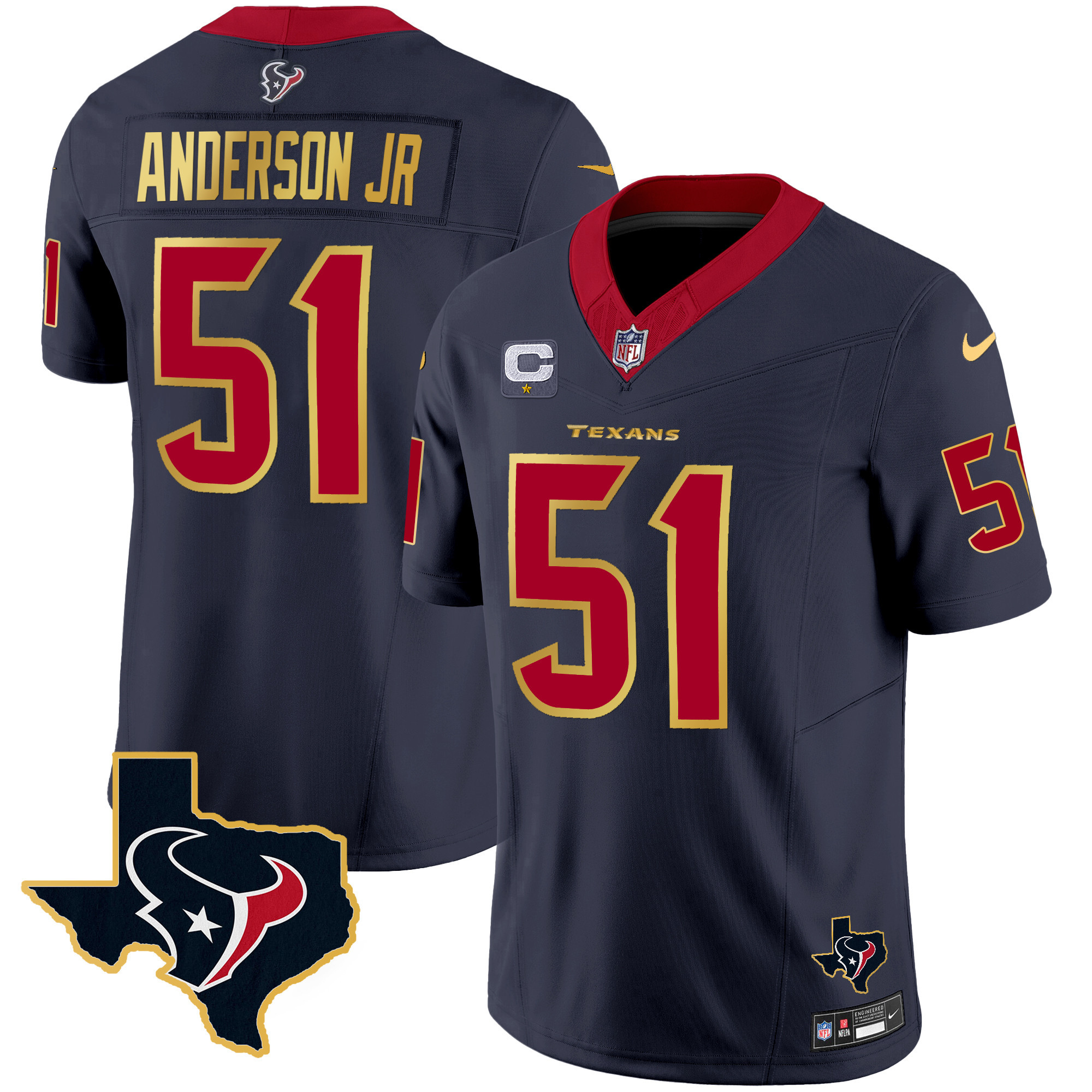 Will Anderson Jr. Men's Houston Texans Gold Trim Vapor Navy Jersey - All Stitched