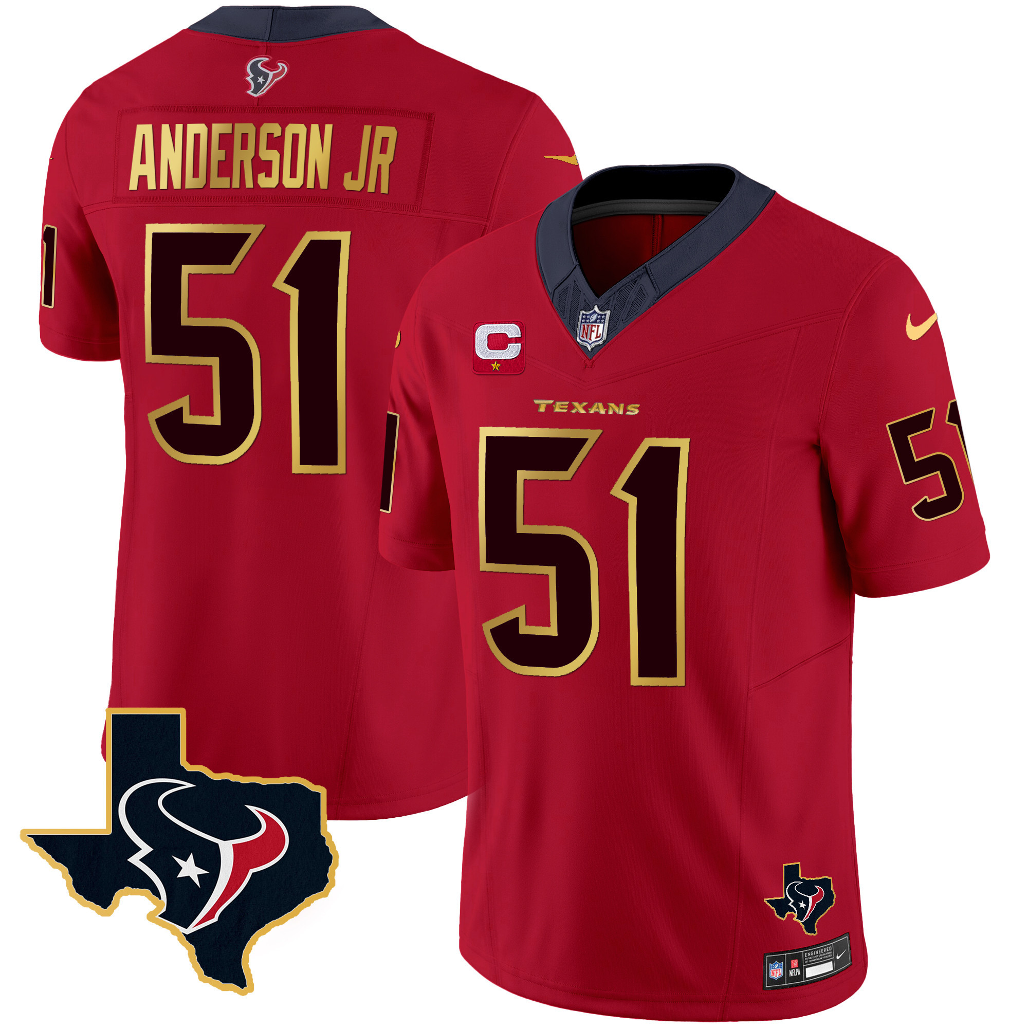 Will Anderson Jr. Men's Houston Texans Gold Trim Vapor Red Jersey - All Stitched