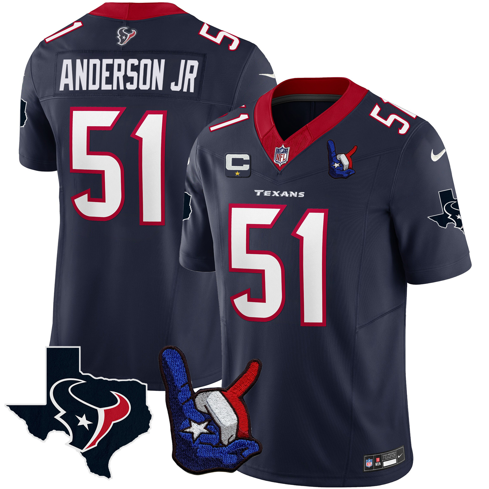 Will Anderson Jr. Men's Houston Texans Hand Sign Throwing Up The H Vapor Navy Jersey - All Stitched