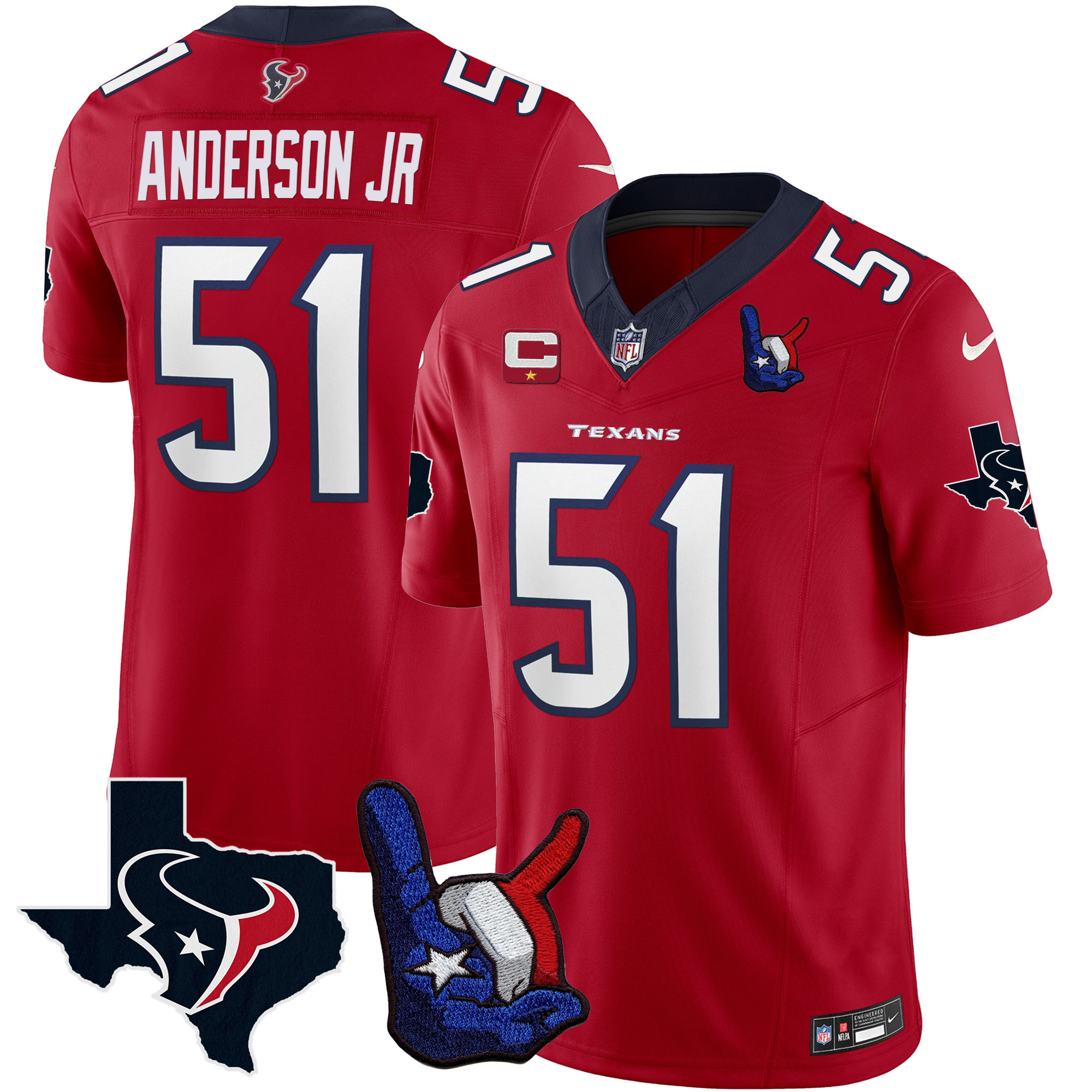 Will Anderson Jr. Men's Houston Texans Hand Sign Throwing Up The H Vapor Red Jersey - All Stitched
