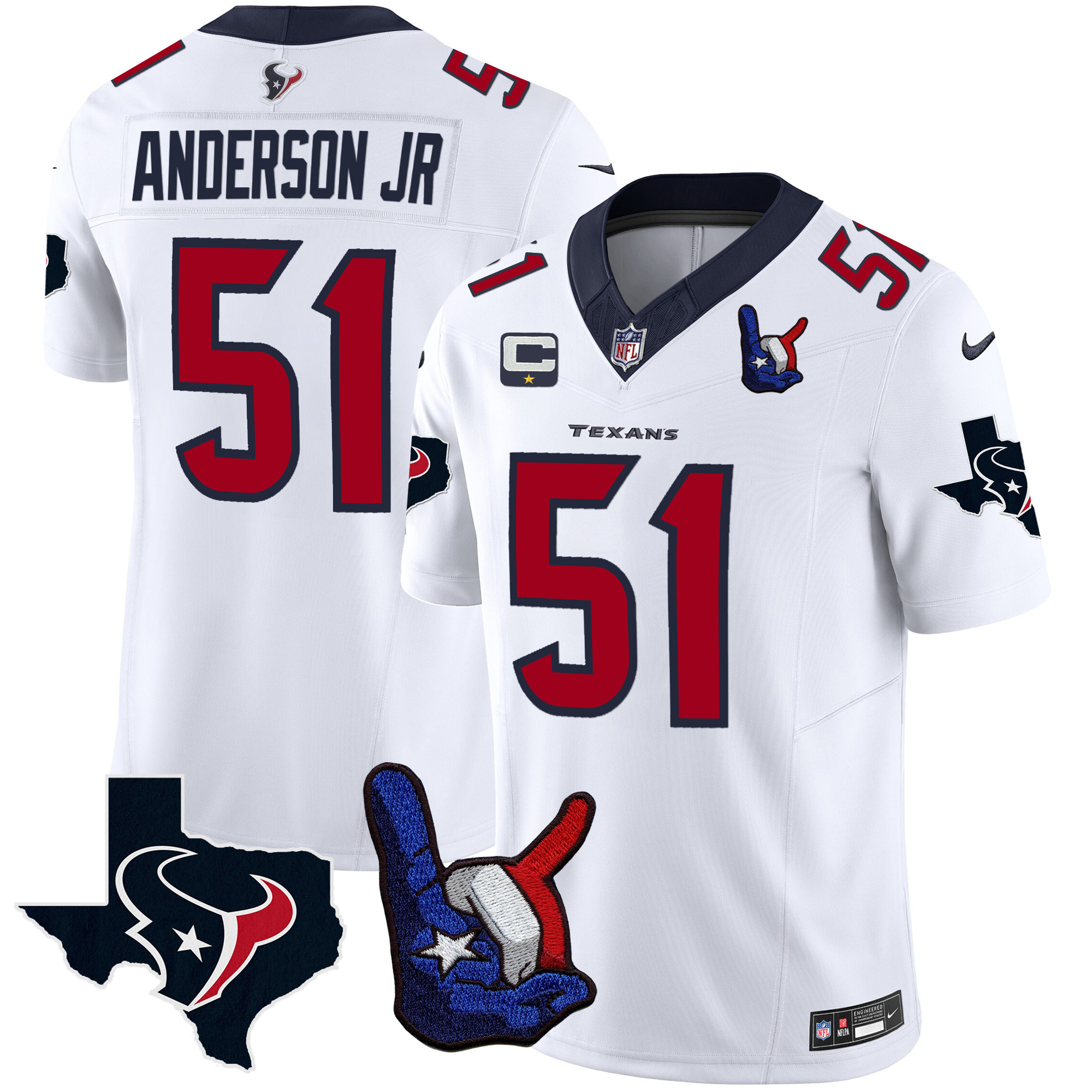 Will Anderson Jr. Men's Houston Texans Hand Sign Throwing Up The H Vapor White Jersey - All Stitched