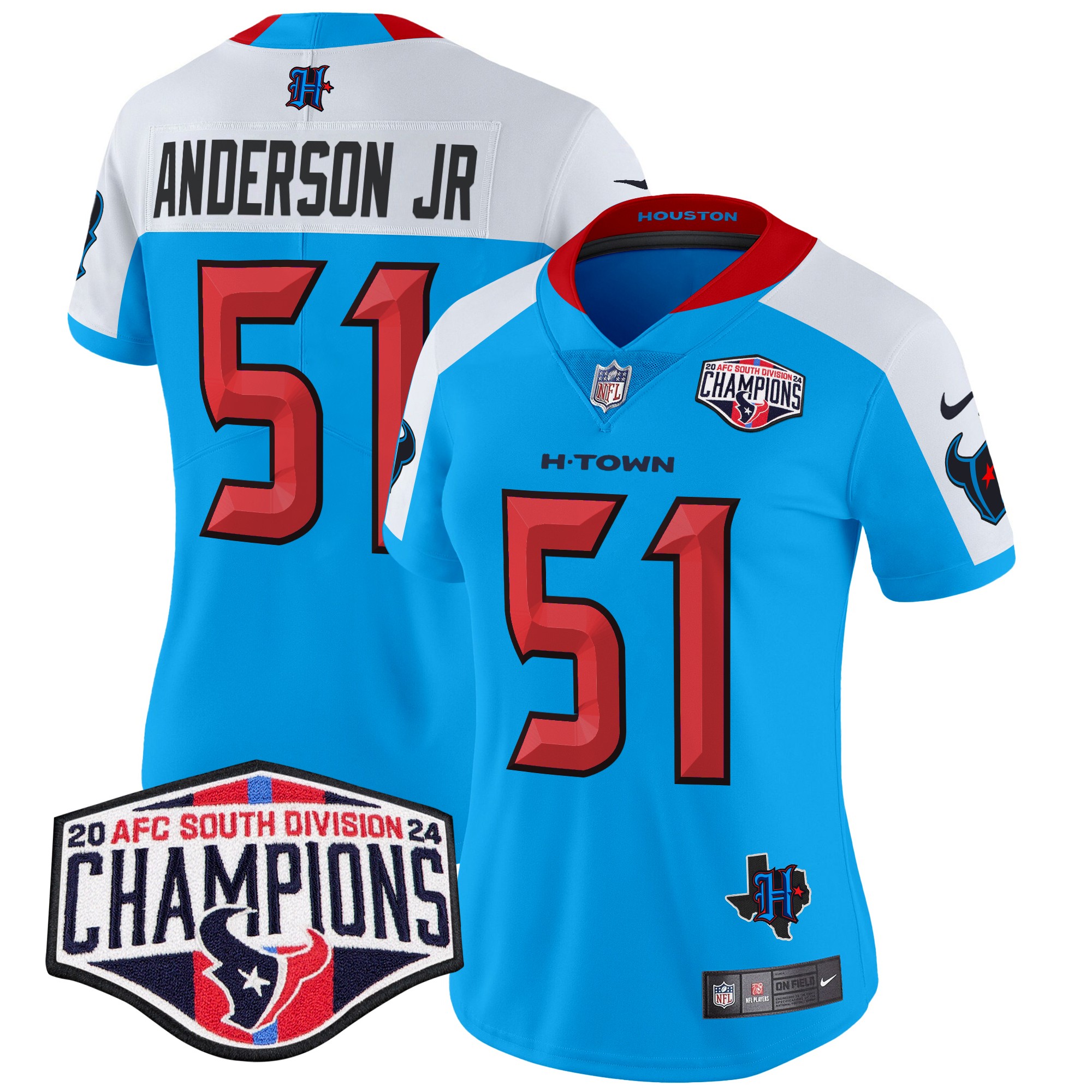 Will Anderson Jr. Women's Houston Texans 2024 AFC South Division Champions Patch Vapor Limited Blue Alternate Jersey - All Stitched