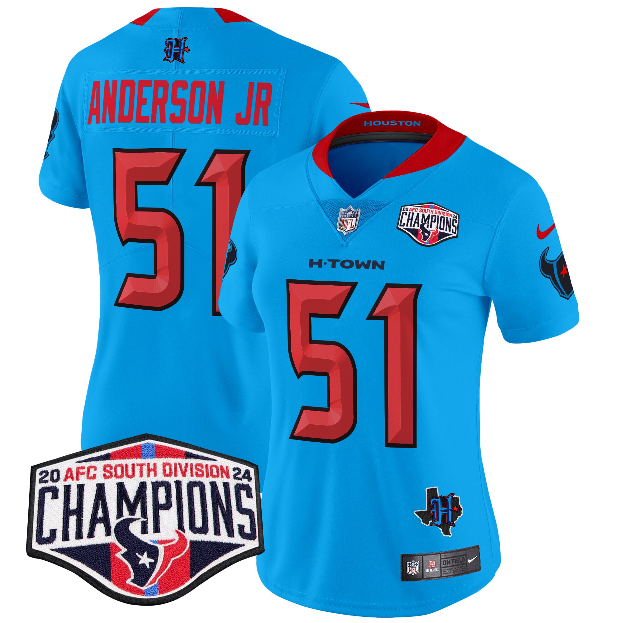 Will Anderson Jr. Women's Houston Texans 2024 AFC South Division Champions Patch Vapor Limited Blue Jersey - All Stitched