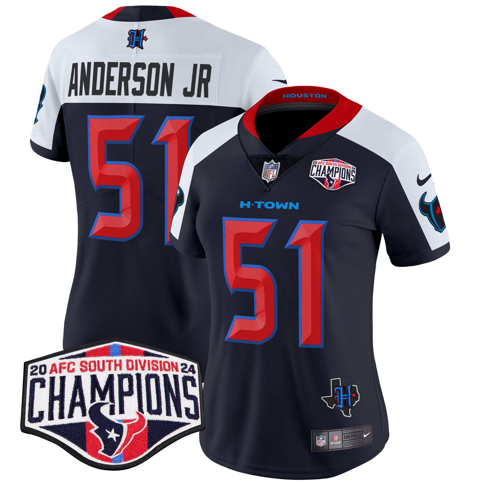 Will Anderson Jr. Women's Houston Texans 2024 AFC South Division Champions Patch Vapor Limited Navy Alternate Jersey - All Stitched