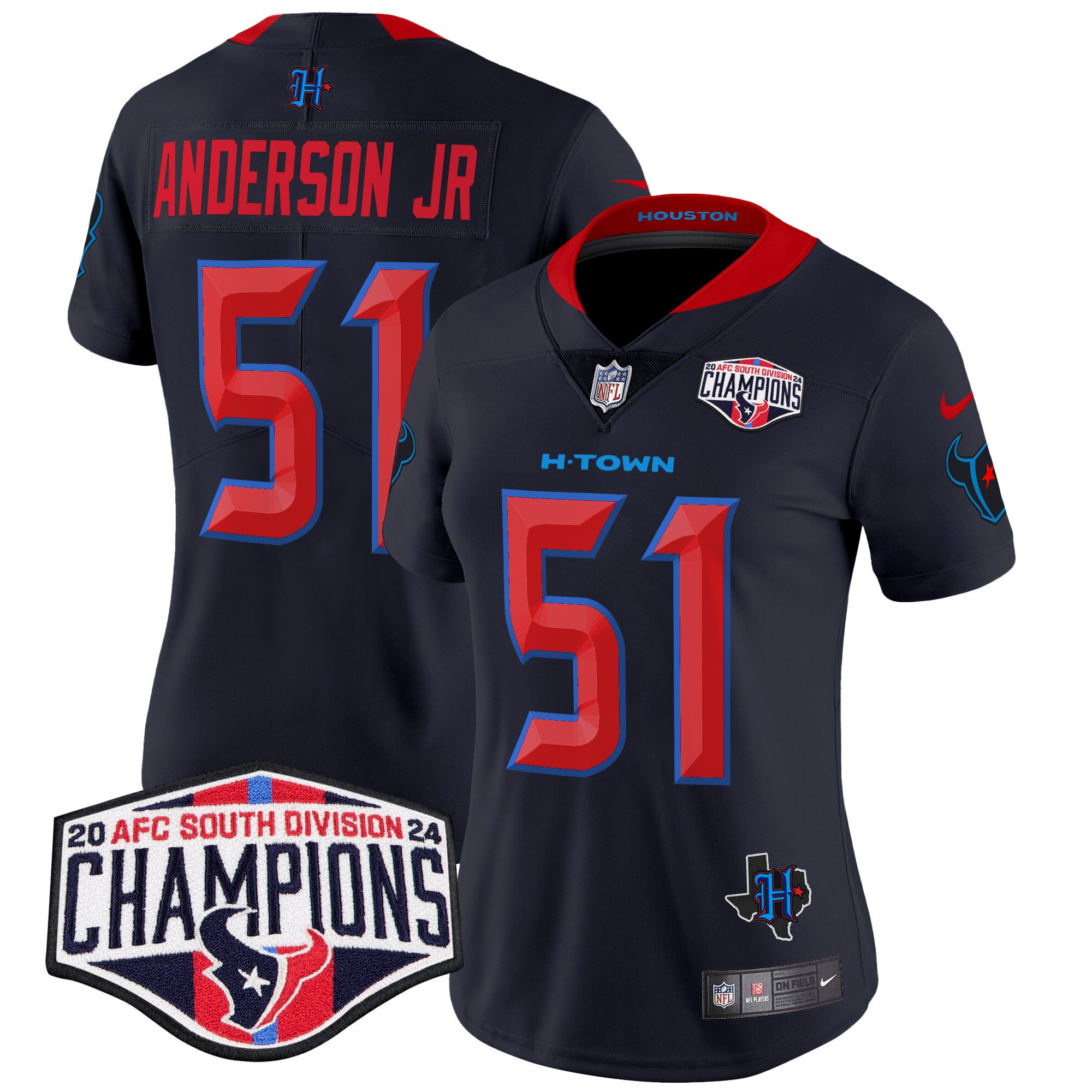 Will Anderson Jr. Women's Houston Texans 2024 AFC South Division Champions Patch Vapor Limited Navy Limited Jersey - All Stitched