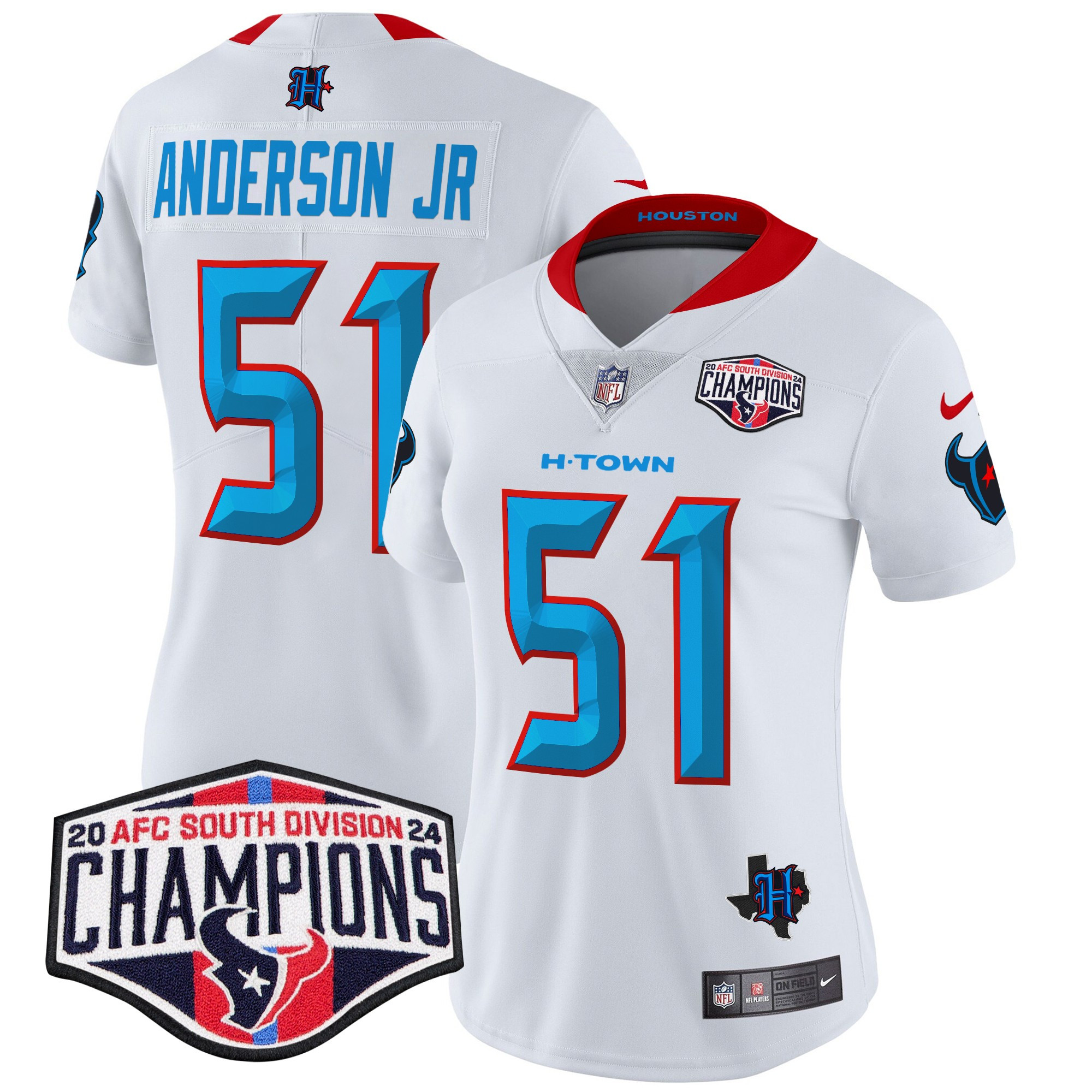 Will Anderson Jr. Women's Houston Texans 2024 AFC South Division Champions Patch Vapor Limited White Jersey - All Stitched