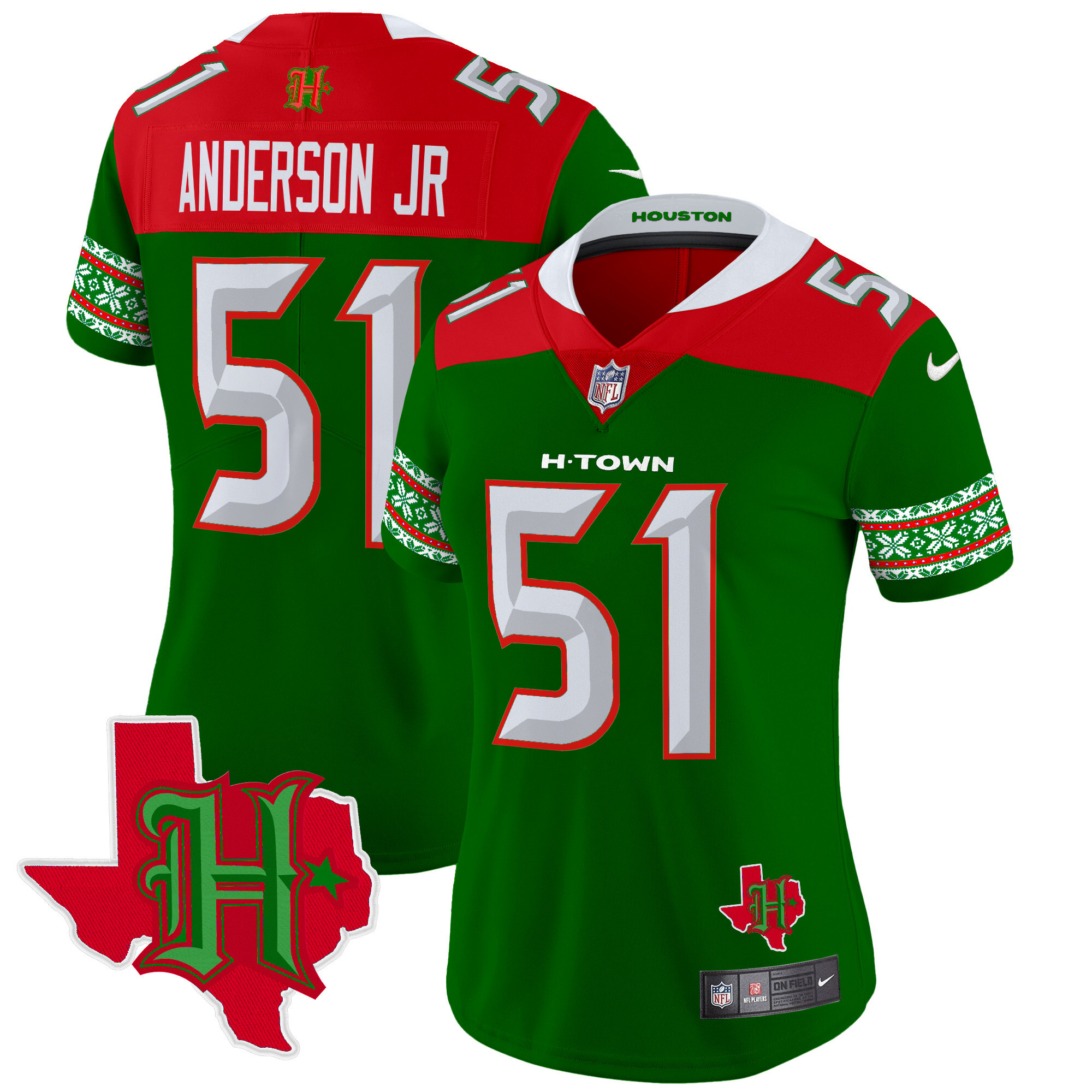 Will Anderson Jr. Women's Houston Texans 2024 Christmas Vapor Limited Green Jersey - All Stitched
