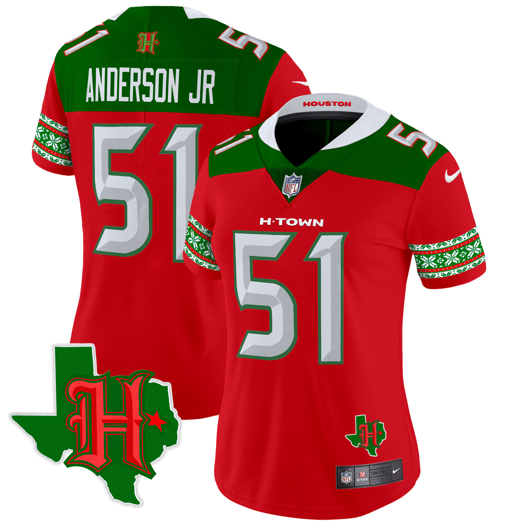 Will Anderson Jr. Women's Houston Texans 2024 Christmas Vapor Limited Red Jersey - All Stitched