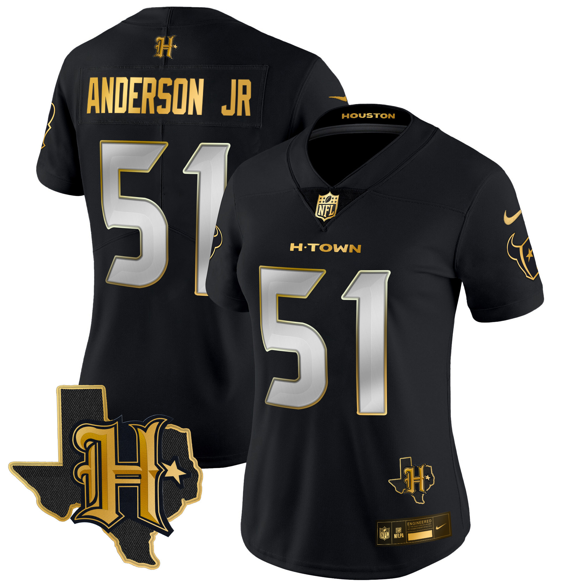 Will Anderson Jr. Women's Houston Texans 2024 Texas Patch Gold Vapor Limited Black Limited Jersey - All Stitched