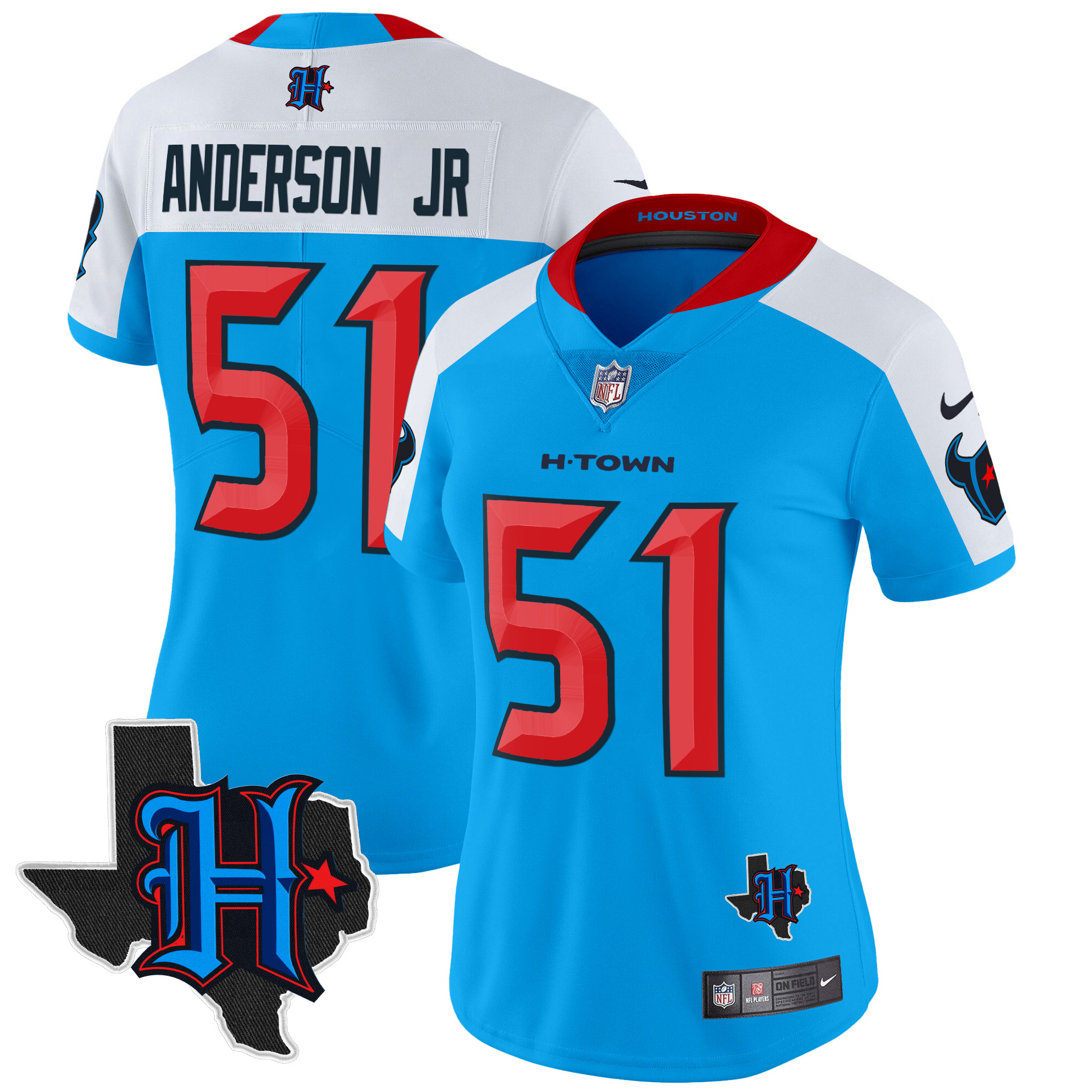 Will Anderson Jr. Women's Houston Texans 2024 Texas Patch Vapor Limited Blue Alternate Jersey - All Stitched