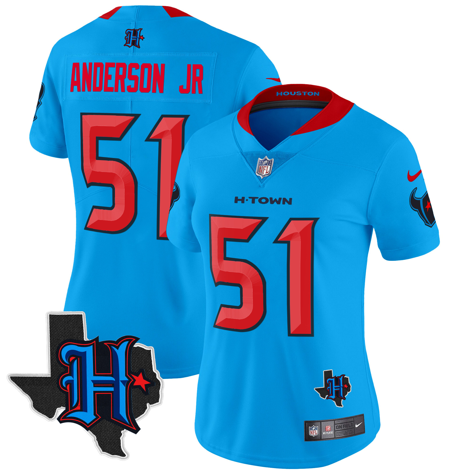 Will Anderson Jr. Women's Houston Texans 2024 Texas Patch Vapor Limited Blue Jersey - All Stitched