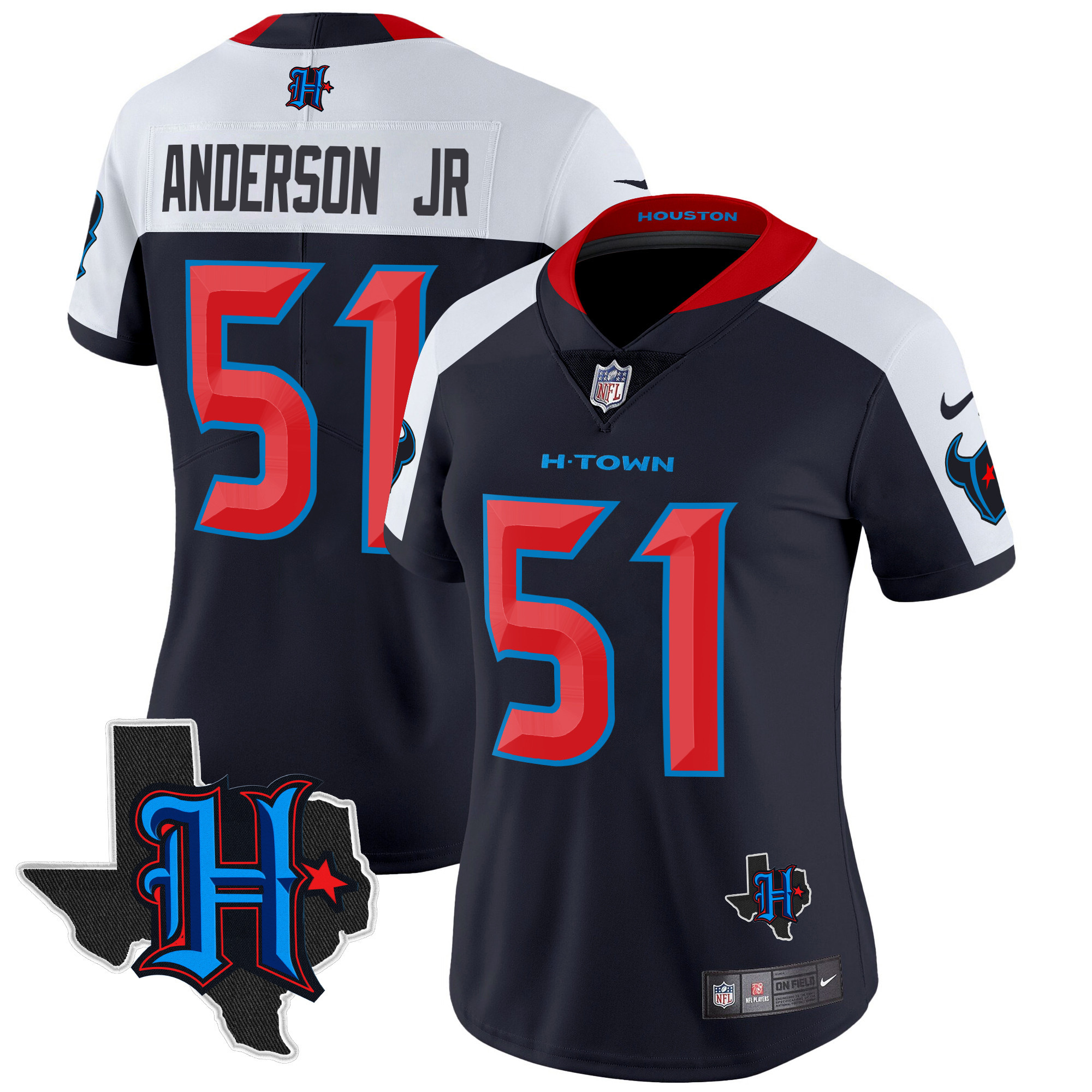 Will Anderson Jr. Women's Houston Texans 2024 Texas Patch Vapor Limited Navy Alternate Jersey - All Stitched