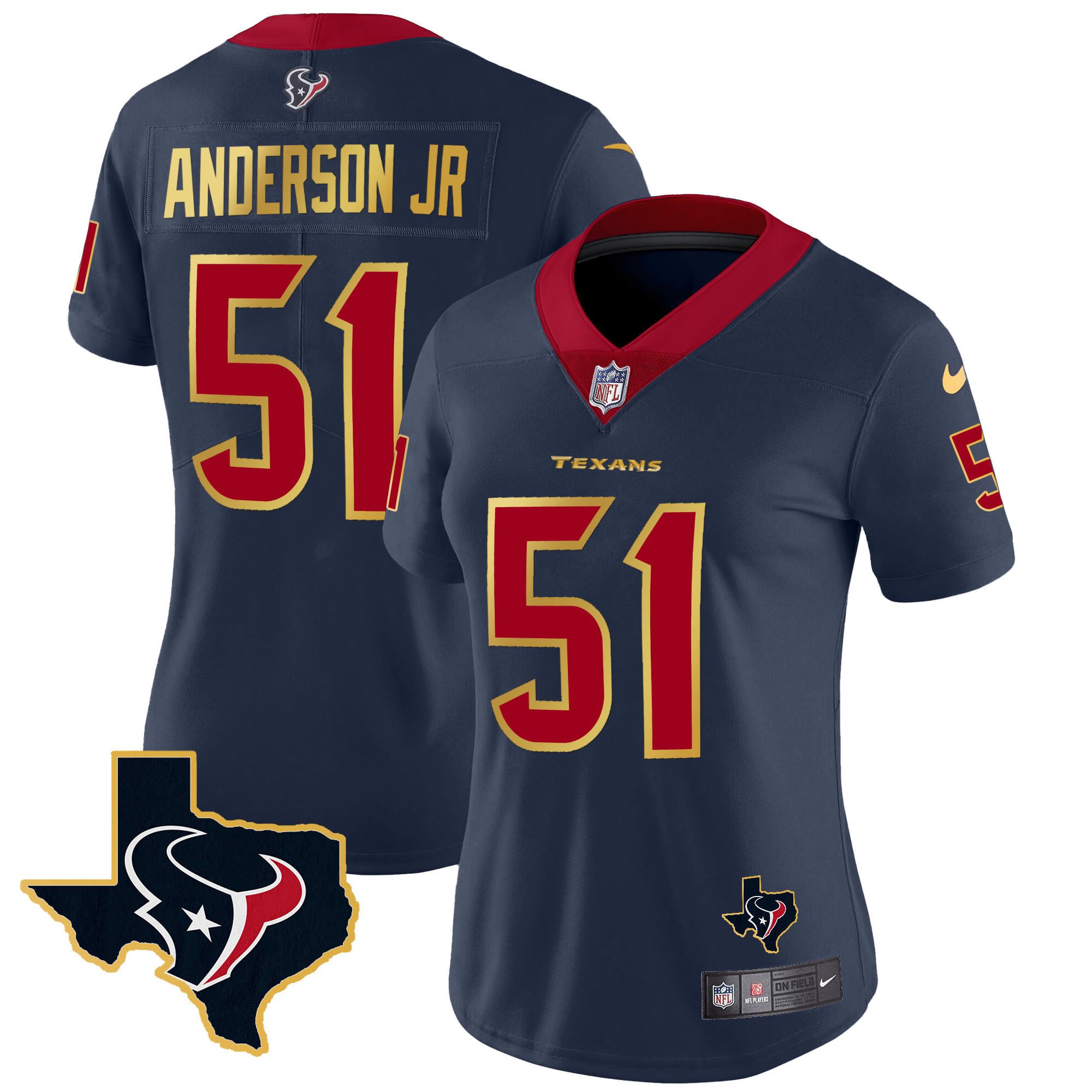 Will Anderson Jr. Women's Houston Texans Gold Trim Vapor Navy Jersey - All Stitched