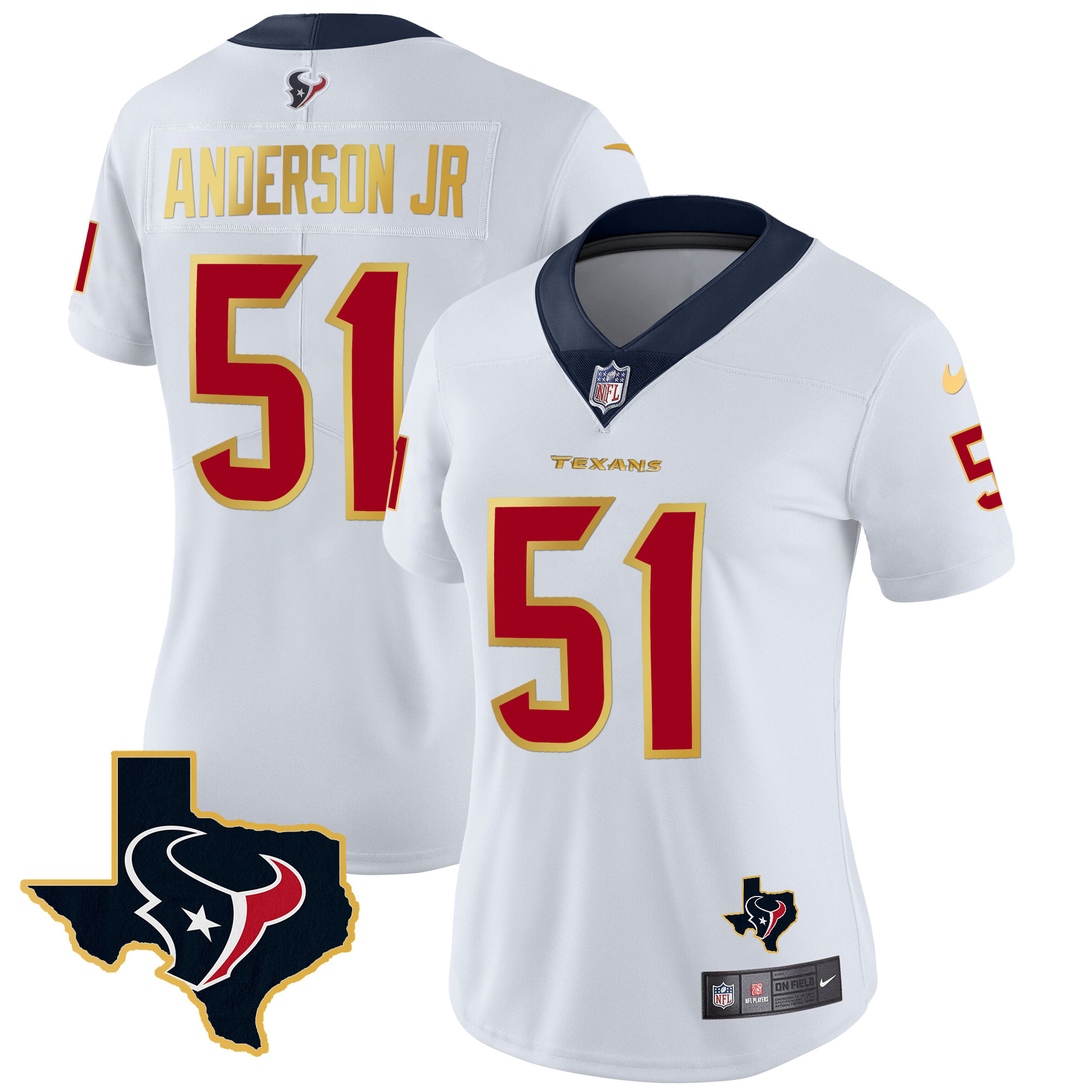 Will Anderson Jr. Women's Houston Texans Gold Trim Vapor White Jersey - All Stitched