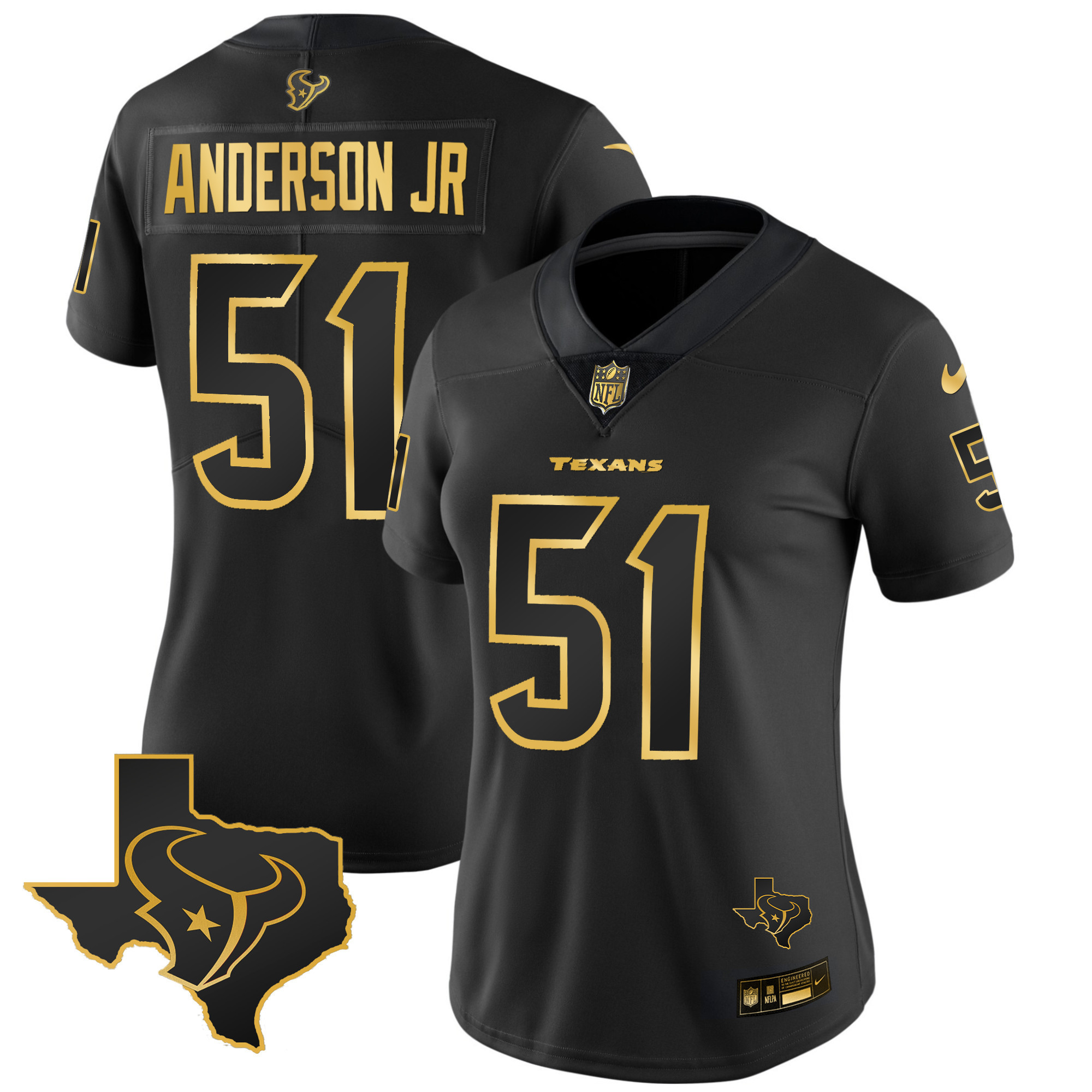 Will Anderson Jr. Women's Houston Texans Gold Vapor Limited Black Gold Jersey - All Stitched