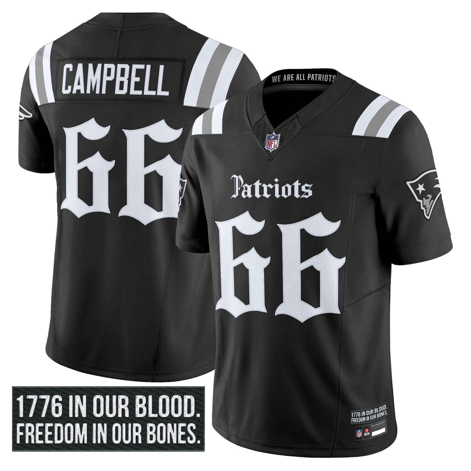 Will Campbell Men's New England Patriots 'Gothic Revolution Edition' Vapor Limited Black Jersey - All Stitched