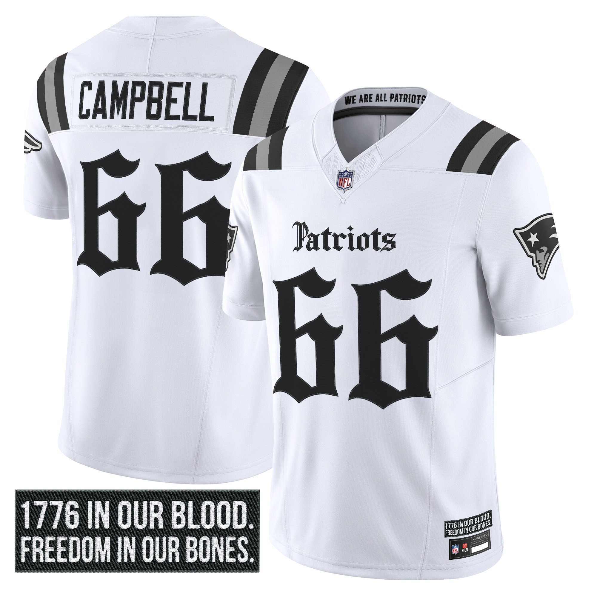 Will Campbell Men's New England Patriots 'Gothic Revolution Edition' Vapor Limited White Jersey - All Stitched